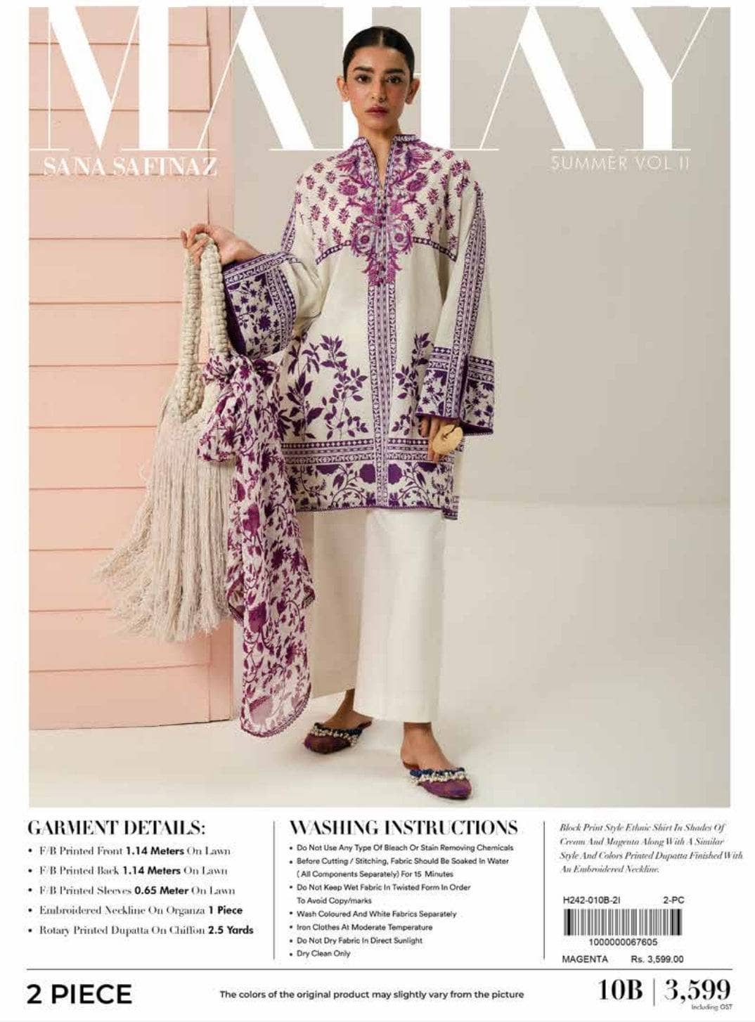 Sana Safinaz Mayah 24/Vol 2/10 B/Shirt Dupatta Set