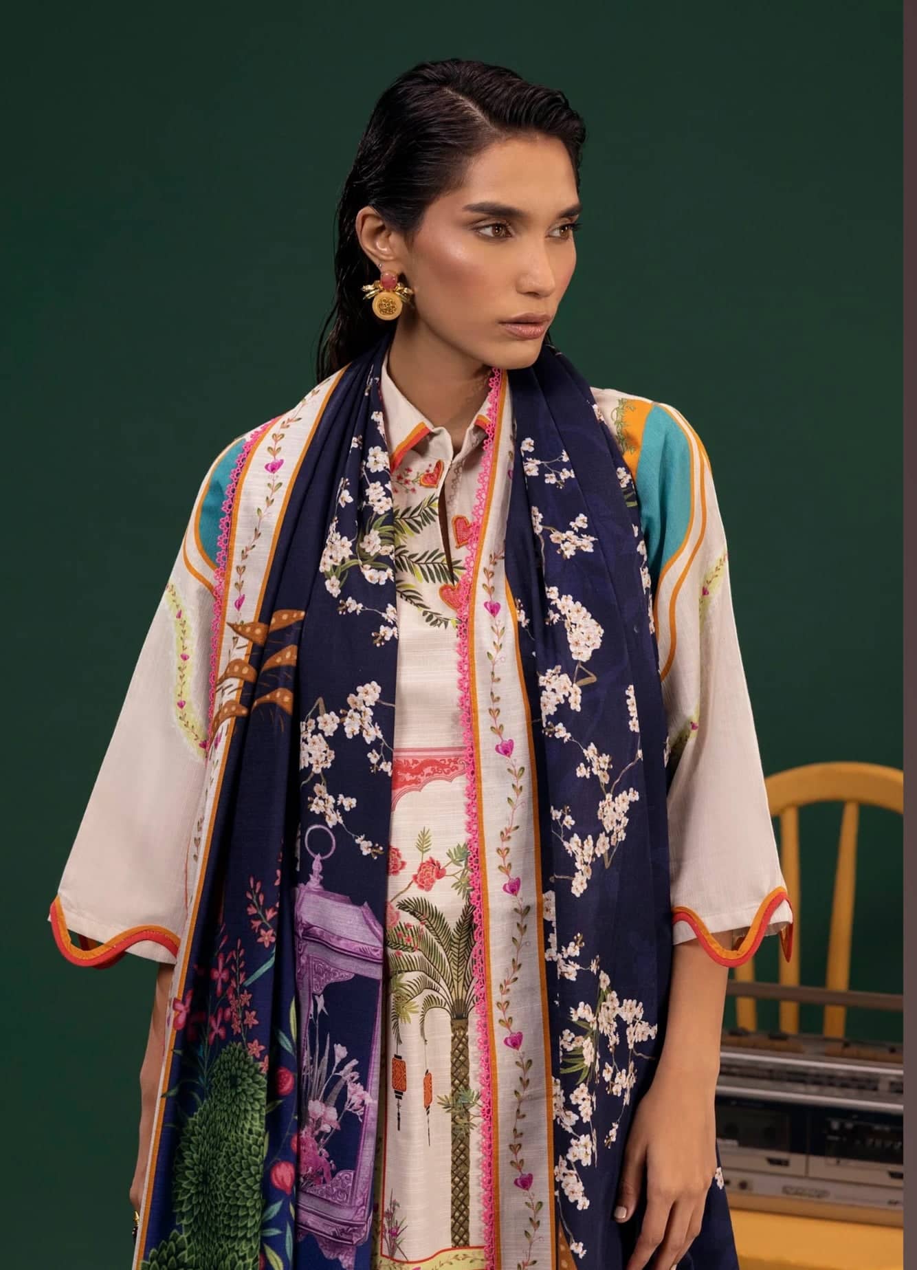 Sana Safinaz Mahay Luxury Winter Brands Sana Safinaz Mahay Winter 25/Slub Linen Suit/10A/Shirt Dupatta Set