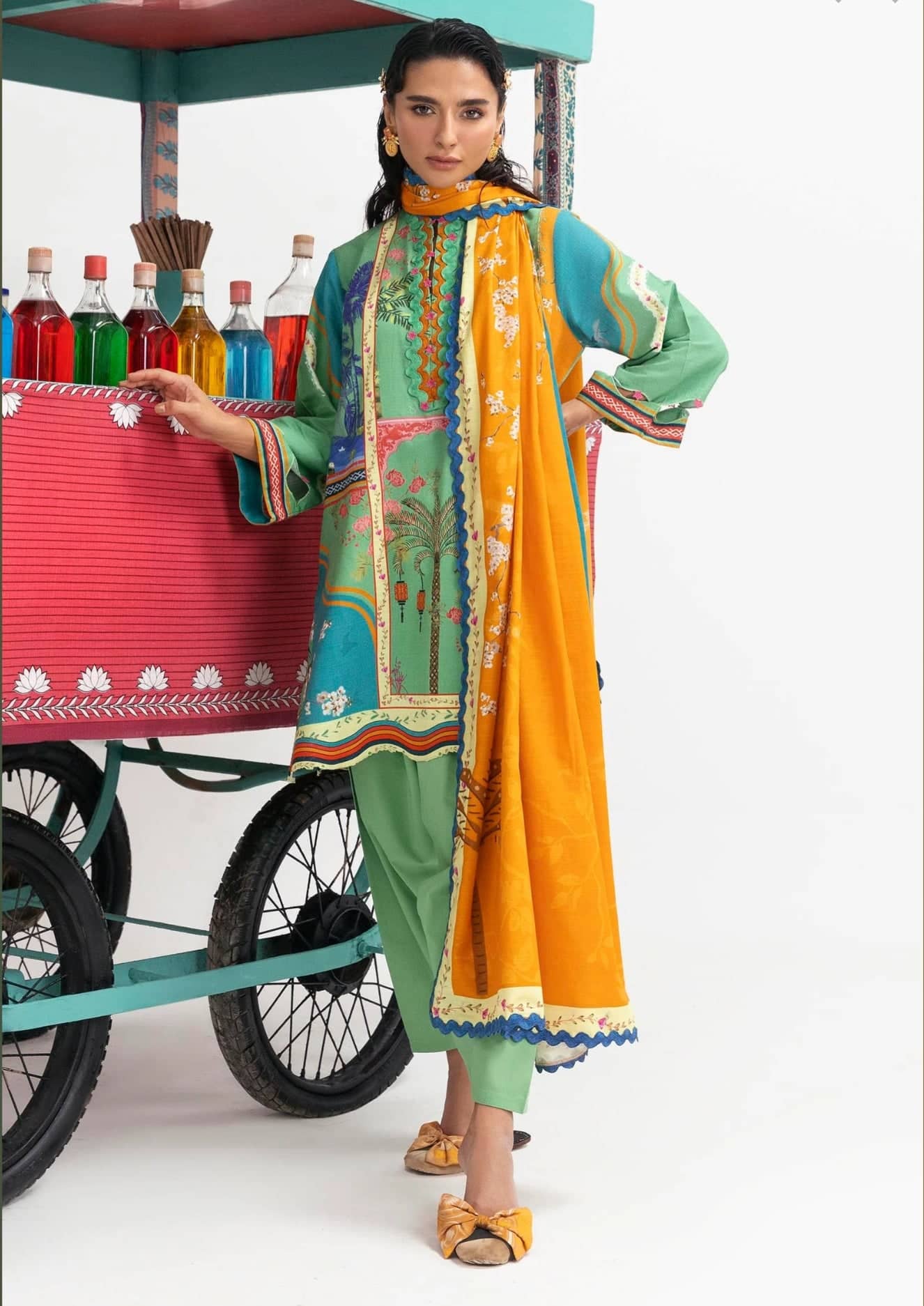 Sana Safinaz Mahay Luxury Winter Brands Sana Safinaz Mahay Winter 25/Slub Linen Suit/10B/Shirt Dupatta Set