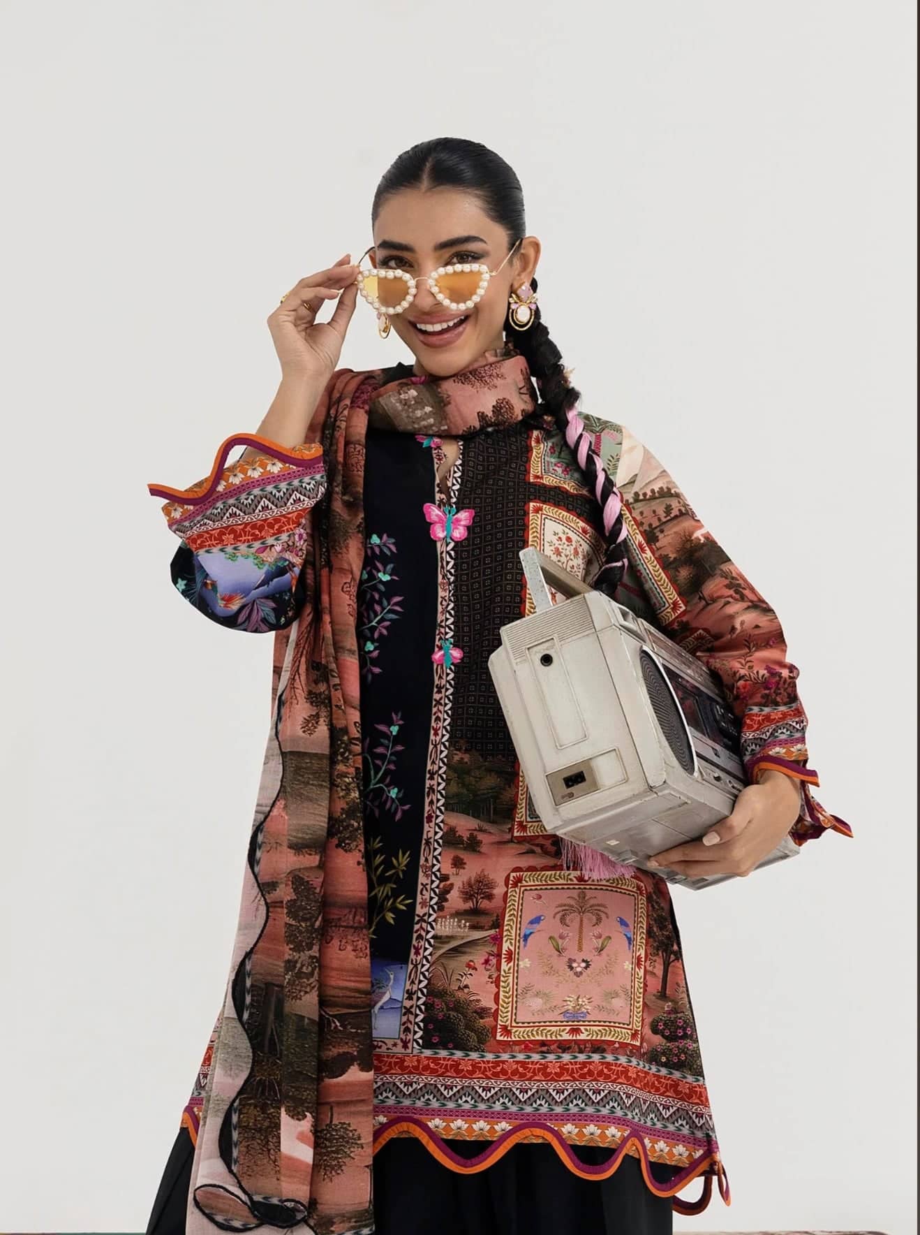 Sana Safinaz Mahay Luxury Winter Brands Sana Safinaz Mahay Winter 25/Slub Linen Suit/9B/Shirt Dupatta Set