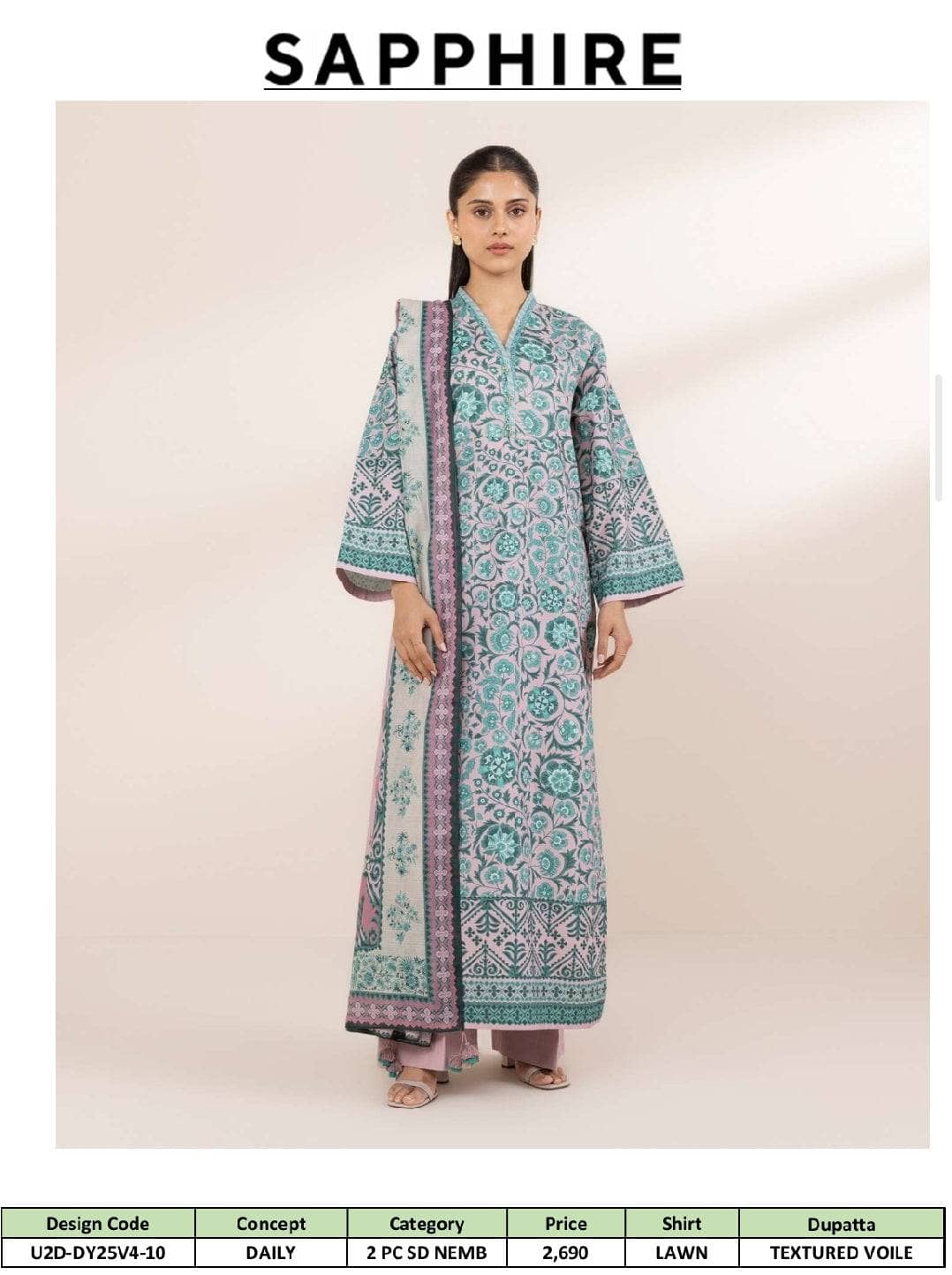 Sapphire Daily Lawn Collection/Shirt Dupatta Set
