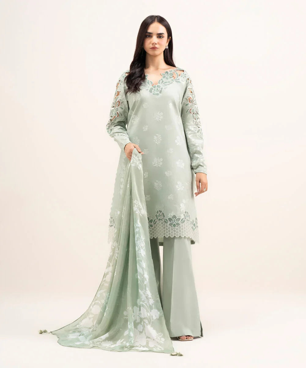Sapphire Luxury Lawn 26/U3PEJQS26V48/Light Pistachio Green/Silk Dupatta