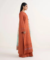 Restocked/Sapphire Winter Essentials/Embroidered Fine Cotton Satin Suit/U3PE-SG25V7-10/Rust
