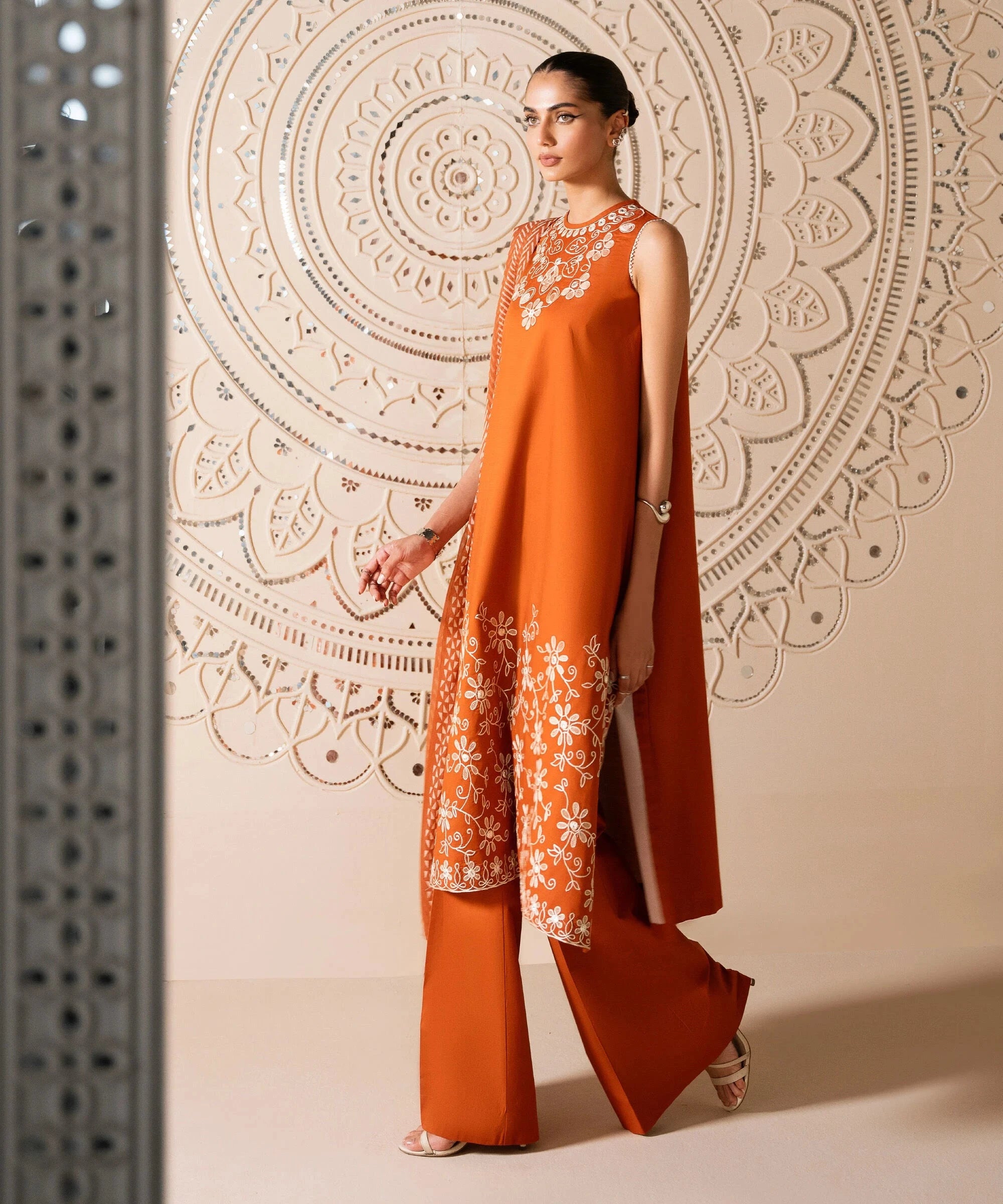 Sapphire Winter Essentials/Embroidered Textured Cotton Suit/U3PE-ST25-V7-12/Mustard