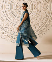 Sapphire Winter Essentials/Embroidered Textured Cotton Suit/U3PE-ST25V7-11/Teal