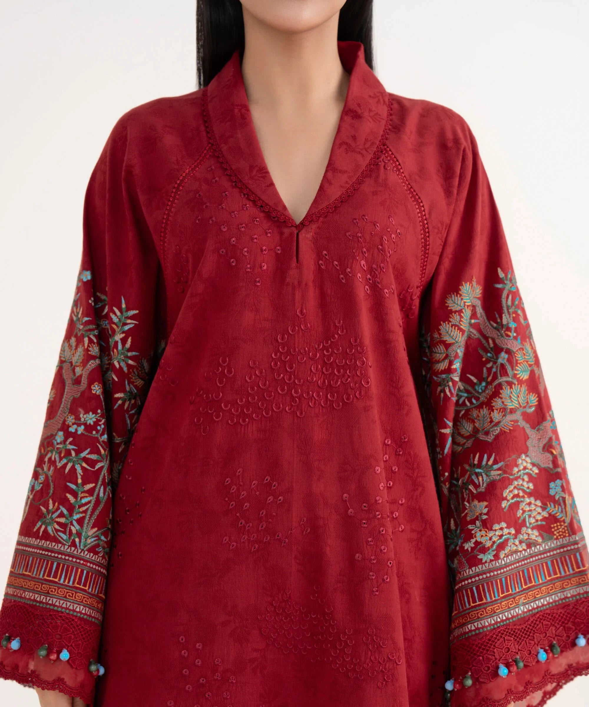 Sapphire Winter Essentials/Embroideried Cotton Jacquard Suit/0U3PE-ST25V-71/Red