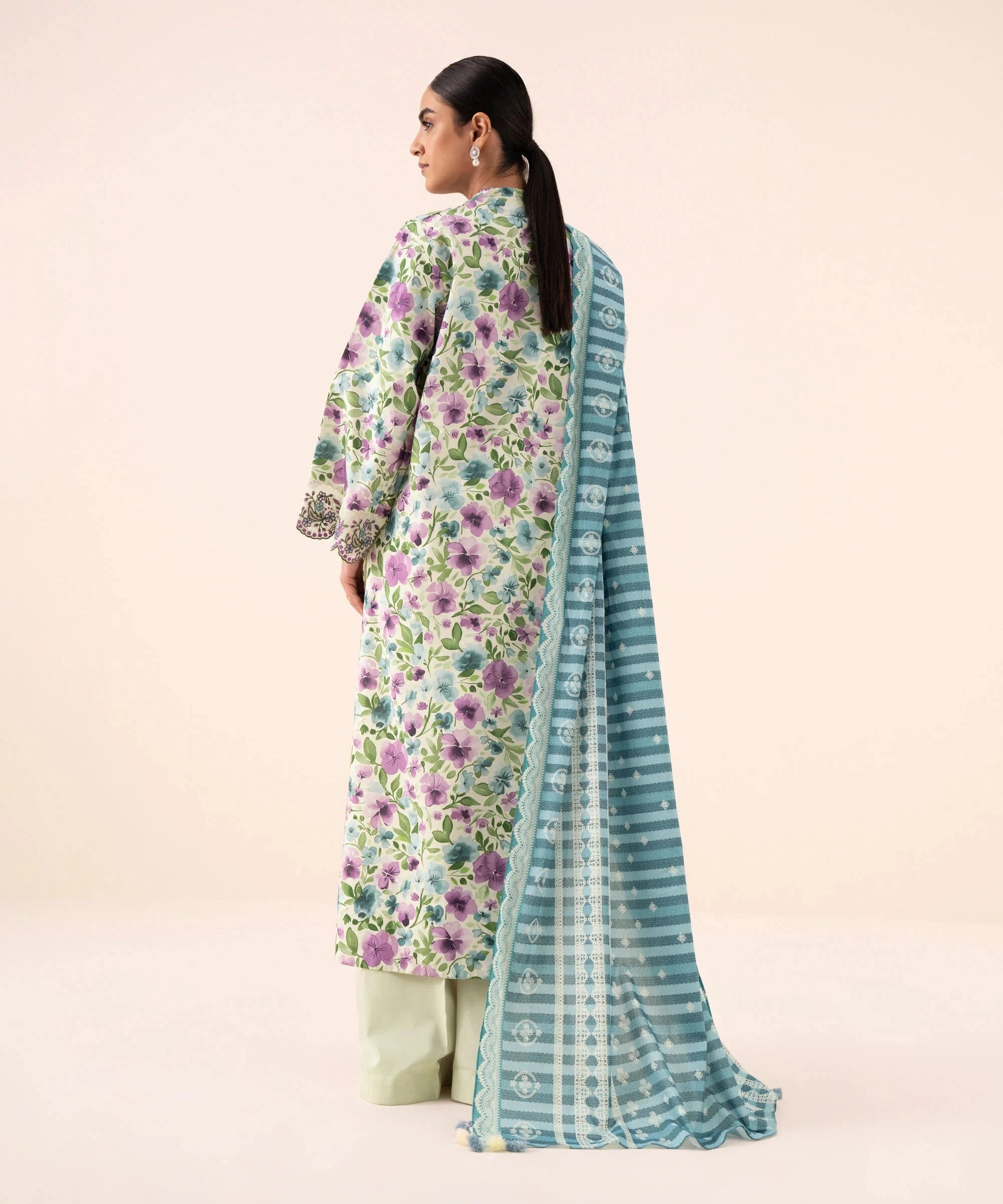Sapphire Winter essentials/Embroideried Cotton Suit/0U3PEDY25V74/Light Blue & Ivory