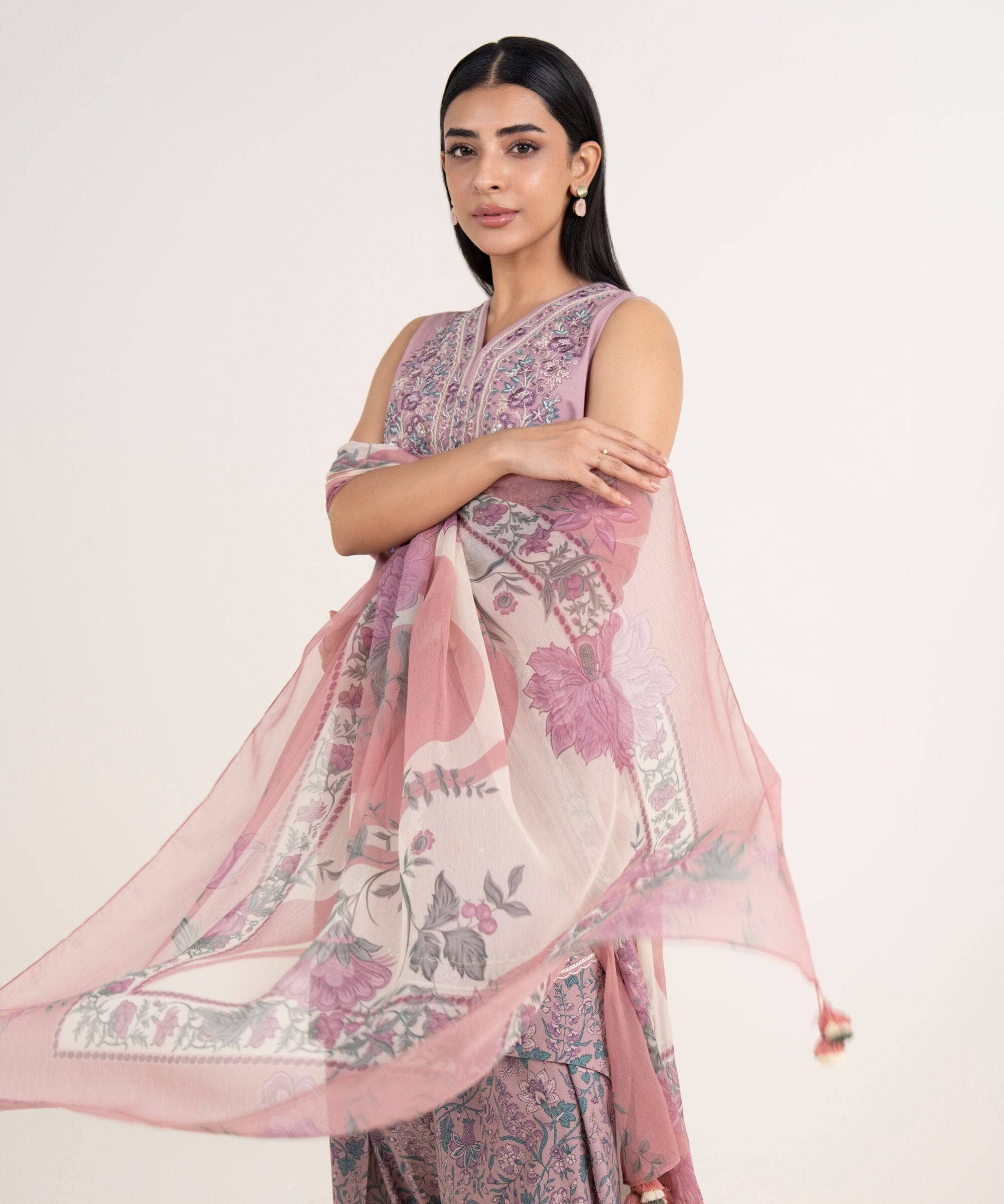 Sapphire Winter Essentials/Embroideried Cotton Viscose Suit/DY25V7-19 B/Light Mauve