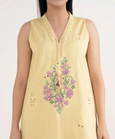 Sapphire Winter essentials/Embroideried Fine Cotton Satin Suit/Custard Yellow