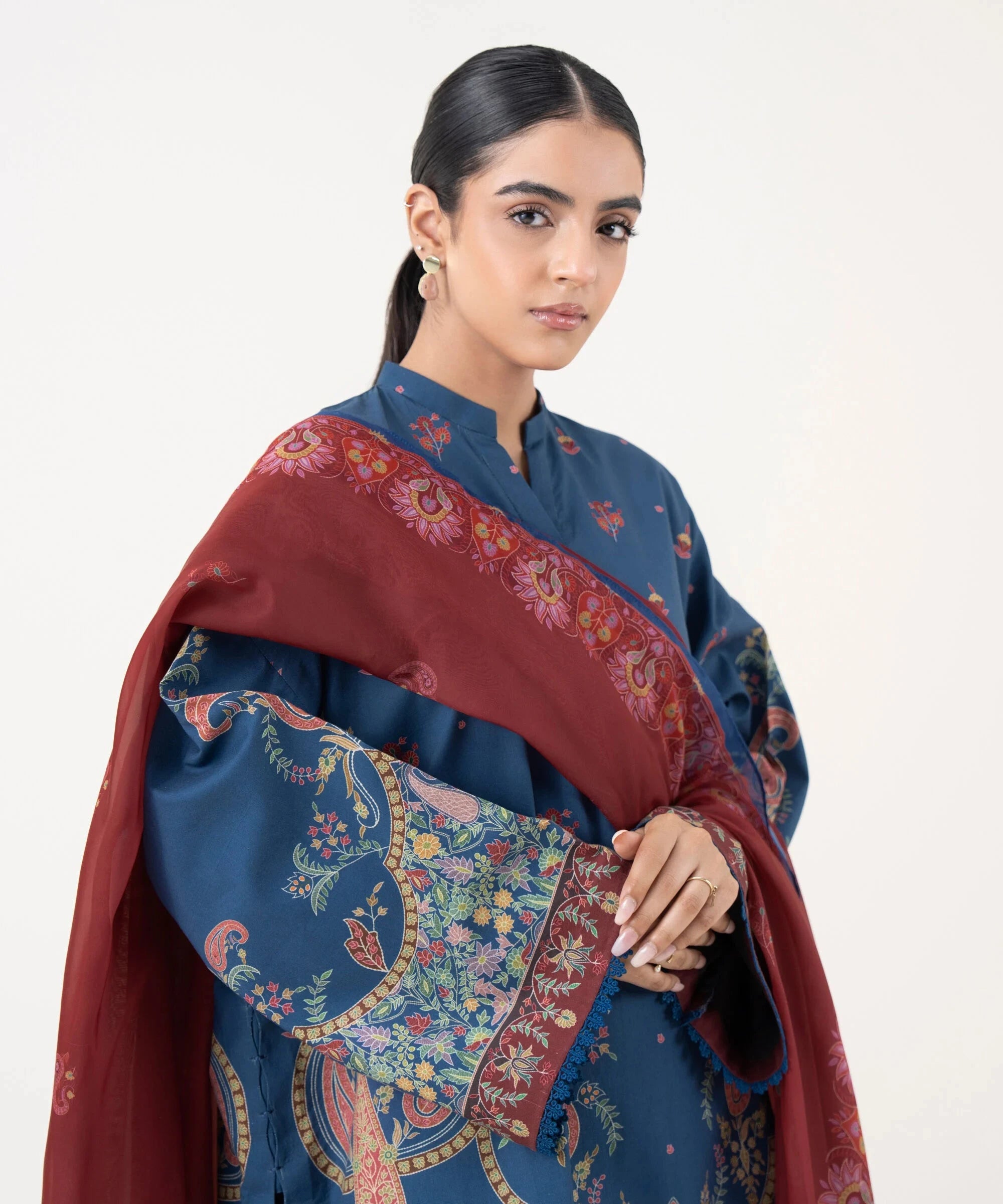 Sapphire Winter essentials/Printed Cotton Suit/00U3P-DY25V-73/Maroon Dark Blue