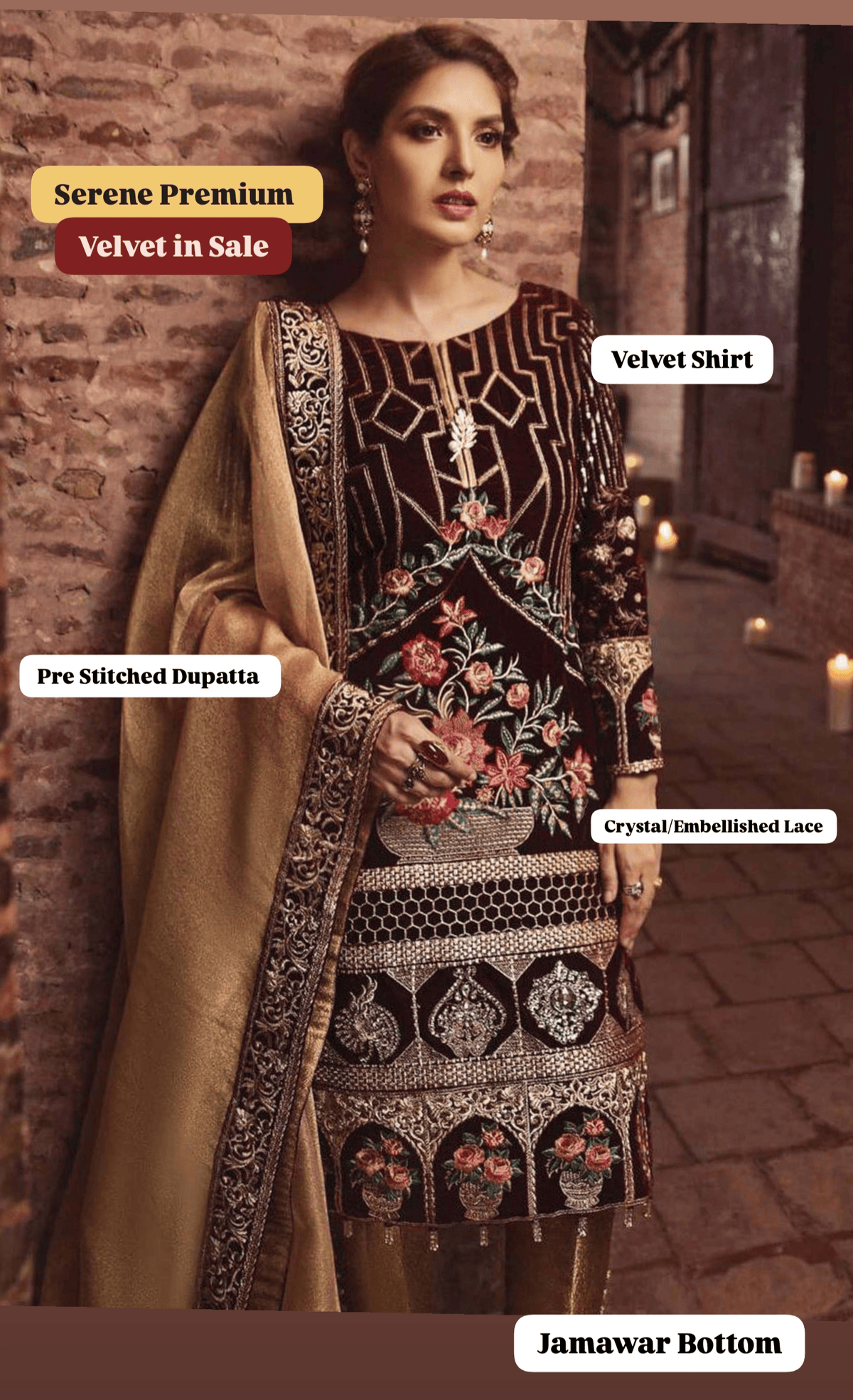 Sale‼️Serene Premium Velvet/Crystal & Zari/Maroon & Gold/SPM18F 06