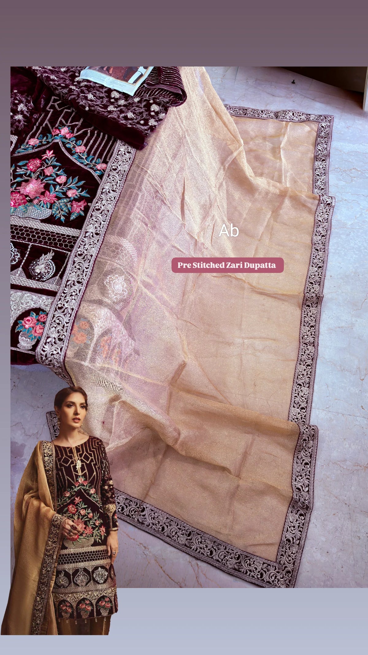 Open Pic/Sale‼️Serene Premium Velvet/Crystal & Zari/Maroon & Gold/SPM18F 06