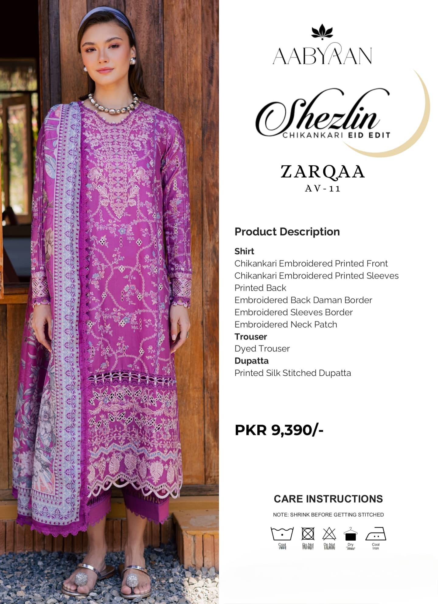 Aabyaan Shezlyn Chikankari Lawn/Zarqaa