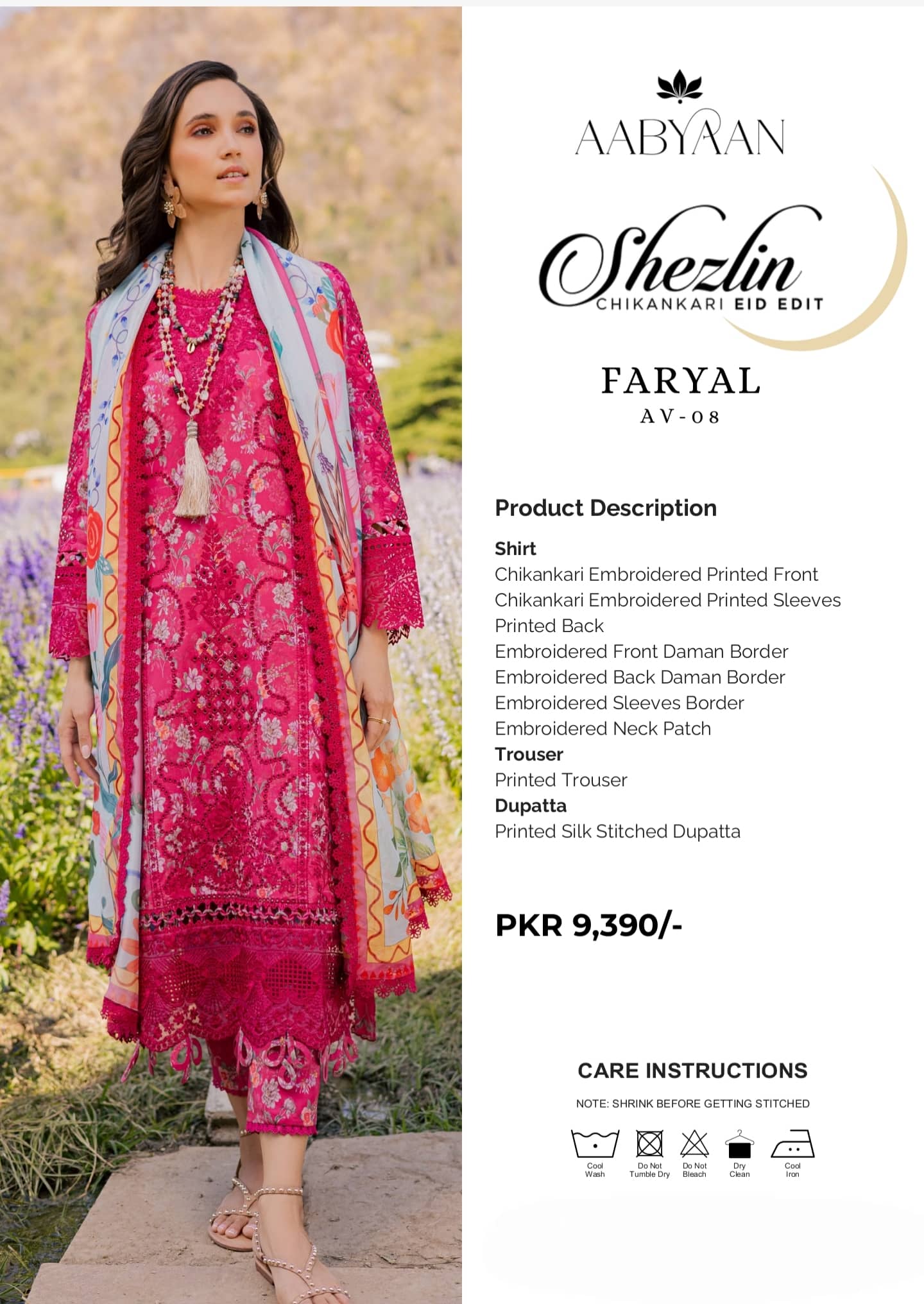 Aabyaan Shezlyn Chikankari Lawn/Faryal