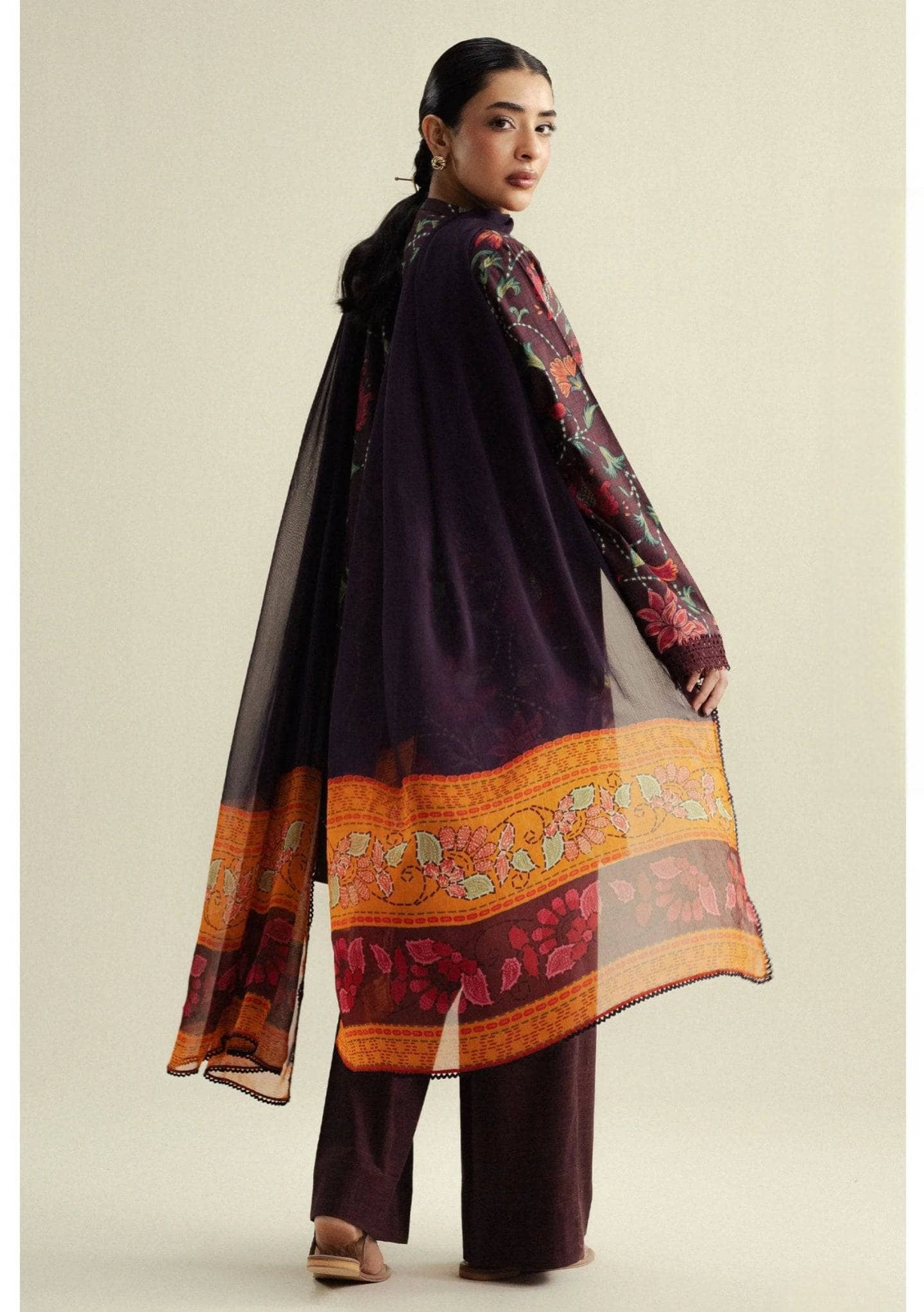 Zara Shahjahan Coco Prints 25/Fall Edit/Meadow -1A/Burnt Umber