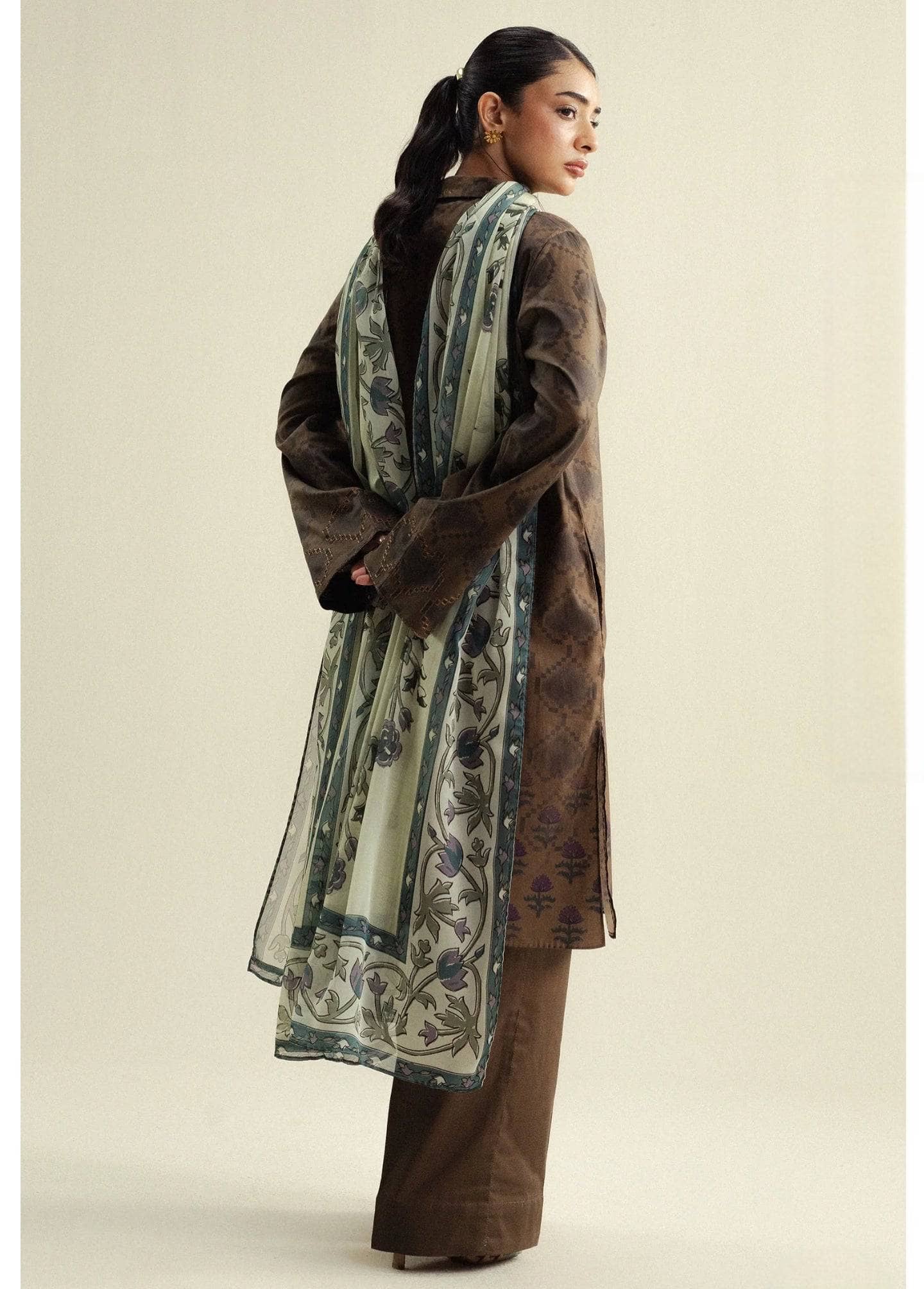 Zara Shahjahan Coco Prints 25/Fall Edit/Rove-6A/Bronze Olive