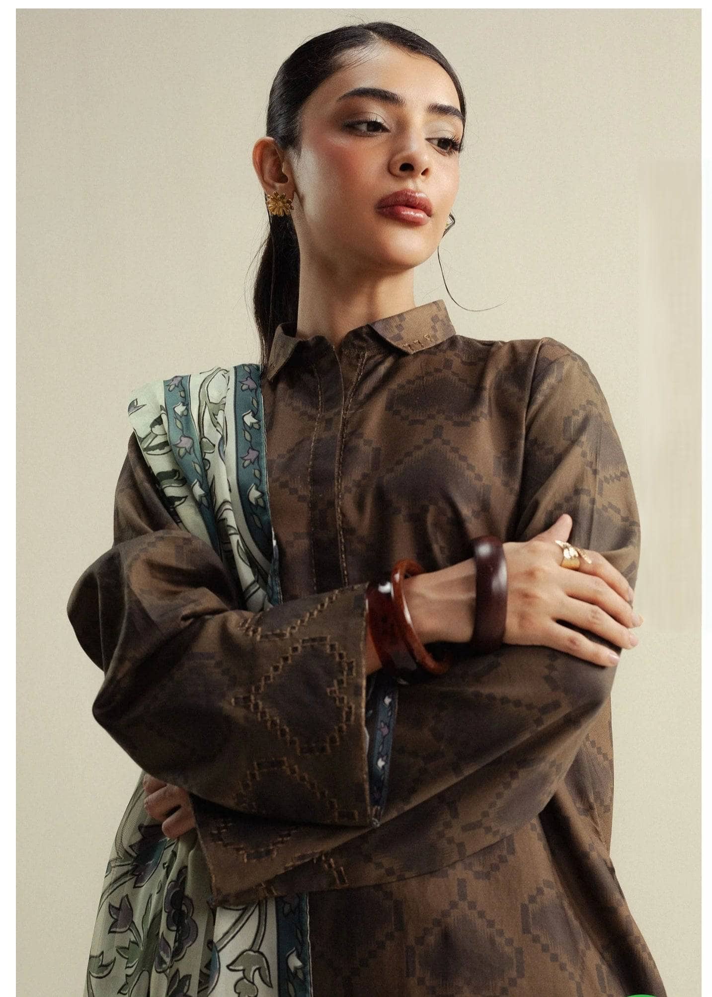 Zara Shahjahan Coco Prints 25/Fall Edit/Rove-6A/Bronze Olive