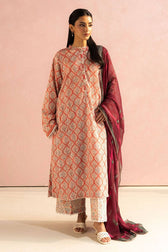 Zara Shahjahan Coco Prints Lawn Pakistani Suits Restocked/Zara Shahjahan Coco Prints 25/Amaya-10A/Chiffon Dupatta