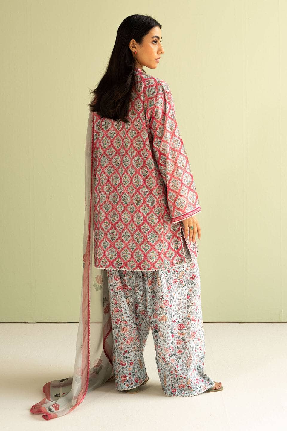 Zara Shahjahan Coco Prints Lawn Pakistani Suits Restocked/Zara Shahjahan Coco Prints 25/Amaya-10B/Chiffon Dupatta