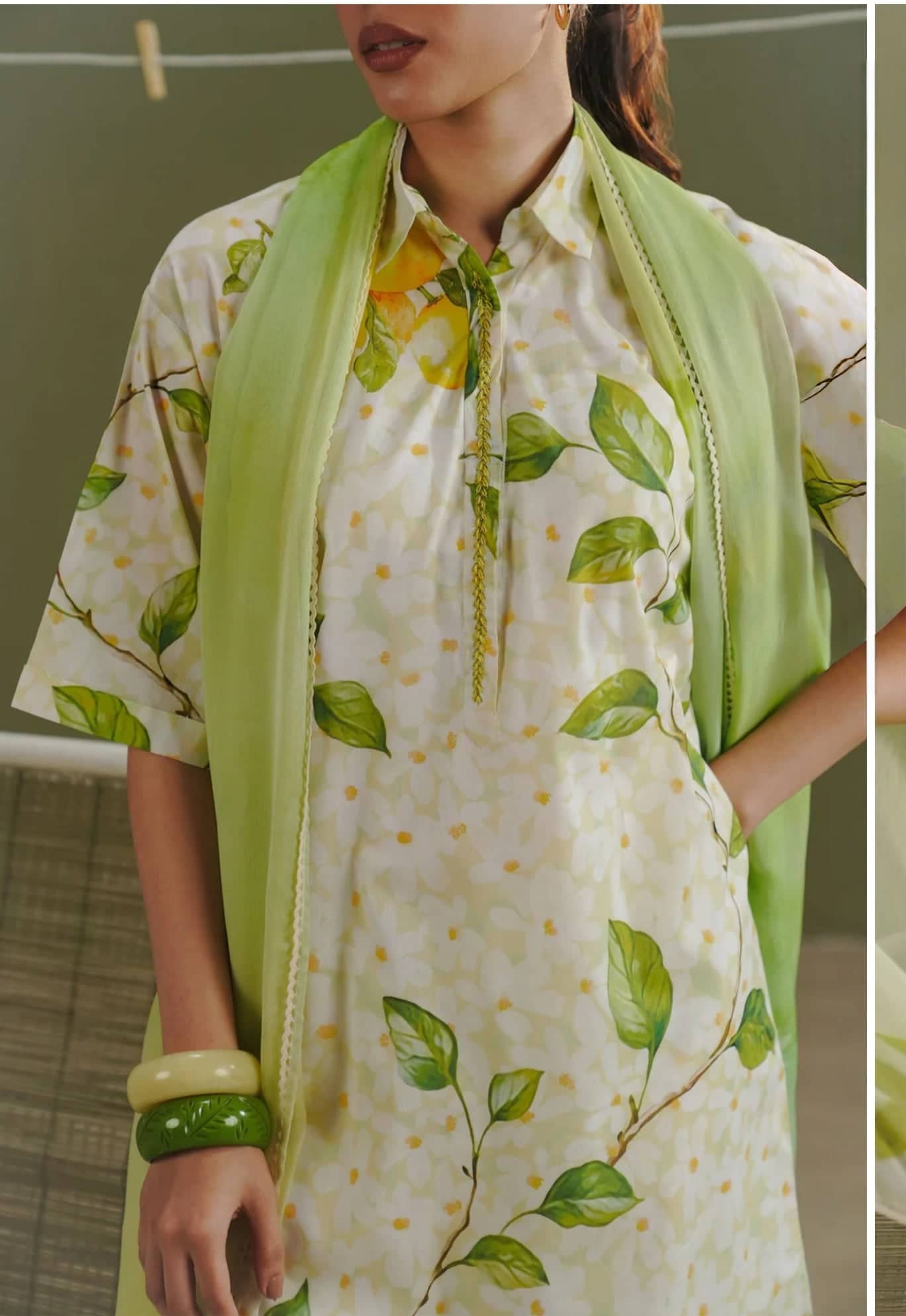 Zara Shahjahan 26 Drop 1/Kael 7A/Lime-Green/Chiffon Dupatta