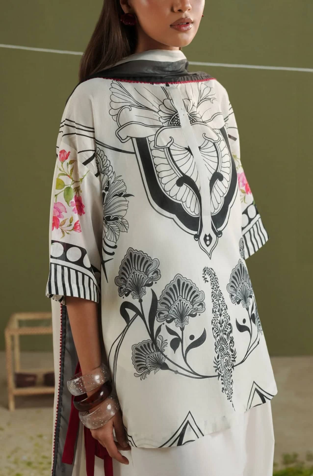 Restocked/Zara Shahjahan 26 Drop 1/Raya 10A/B&W/Silk Dupatta