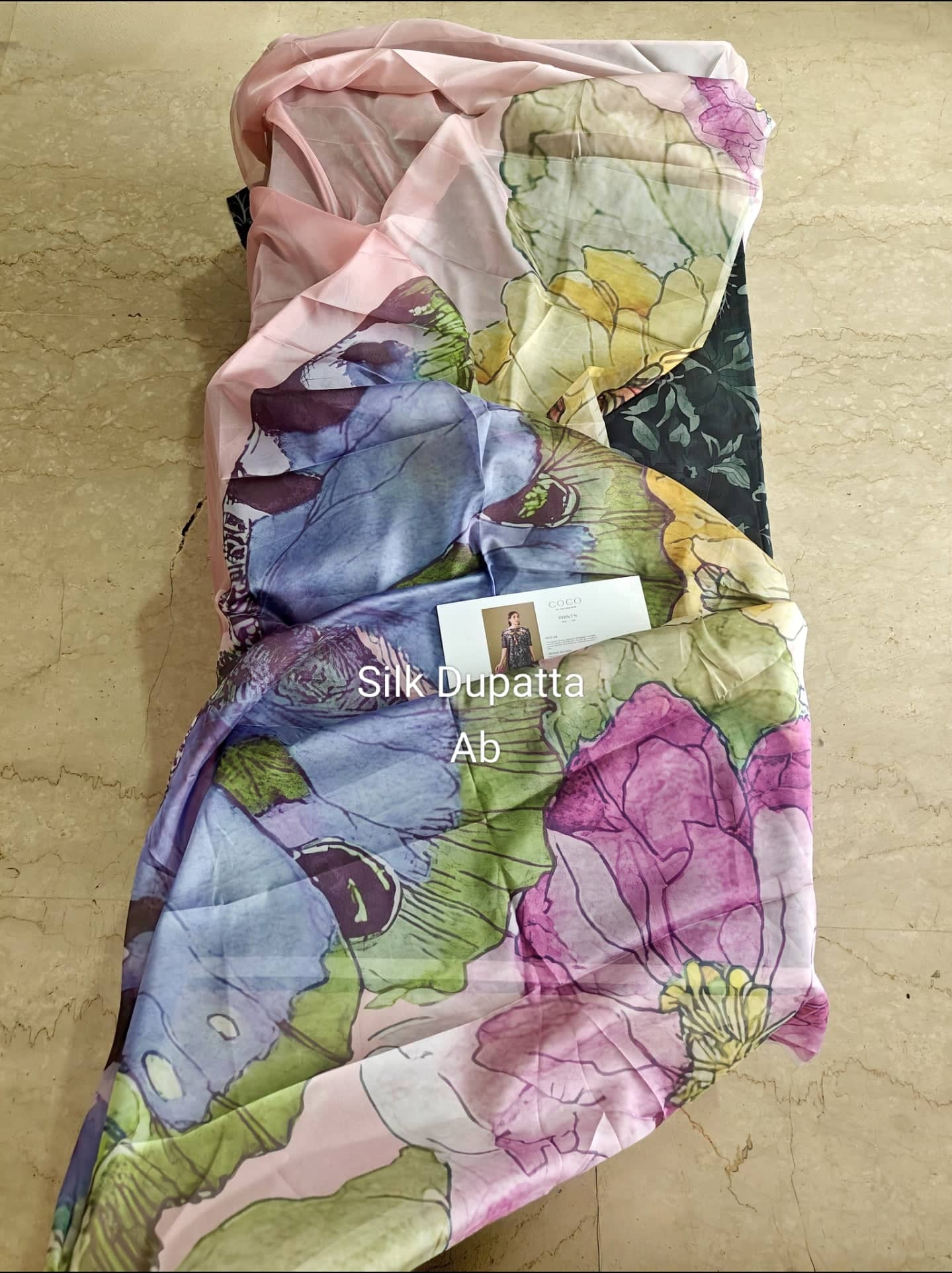 Open Pic/Zara Shahjahan 26 Drop 1/Gece 5B/Charcoal-Powder Pink/Silk Dupatta