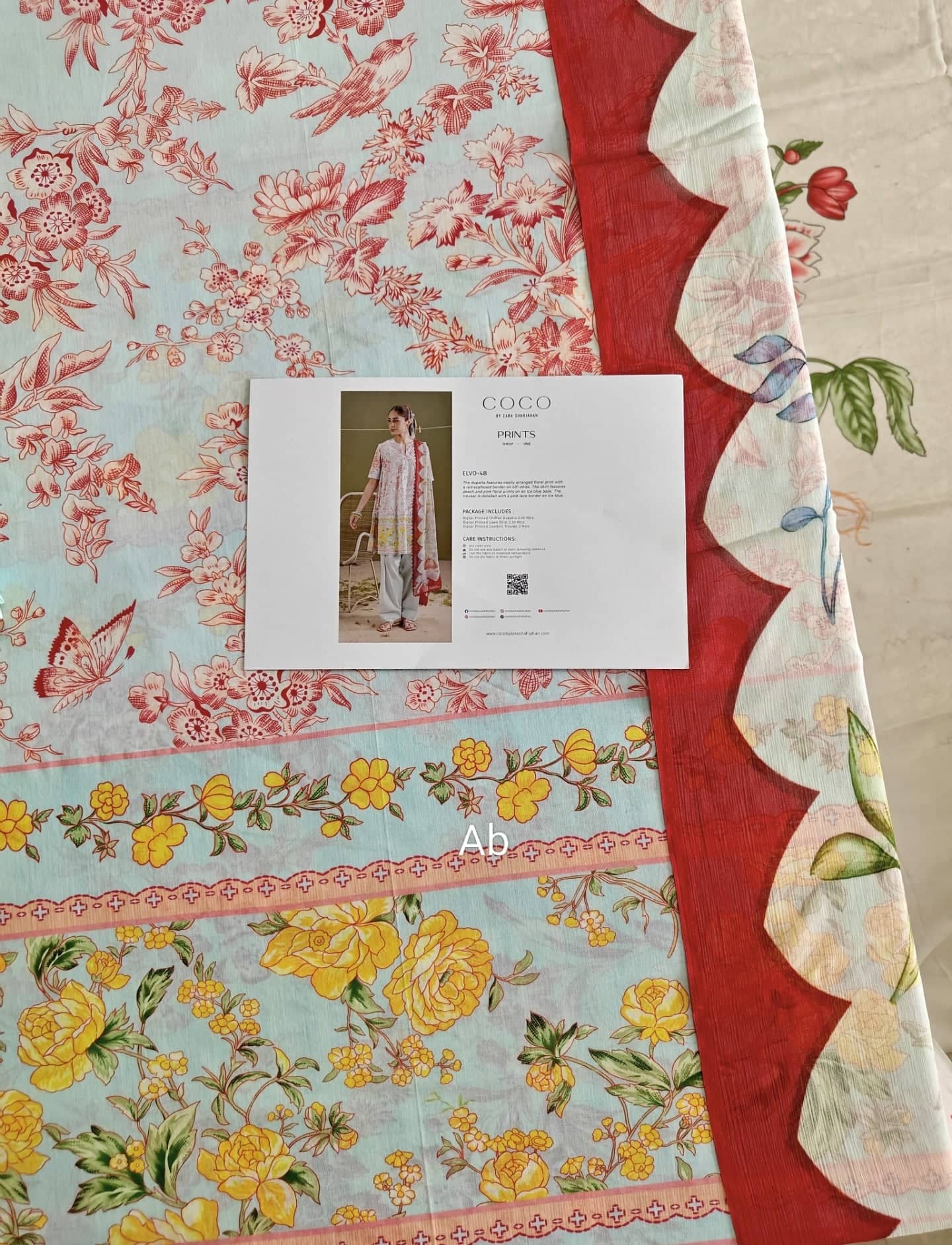 Sale‼️Open Pic/Zara Shahjahan Coco Prints/Elvo 4B/Ice Blue/Chiffon Dupatta