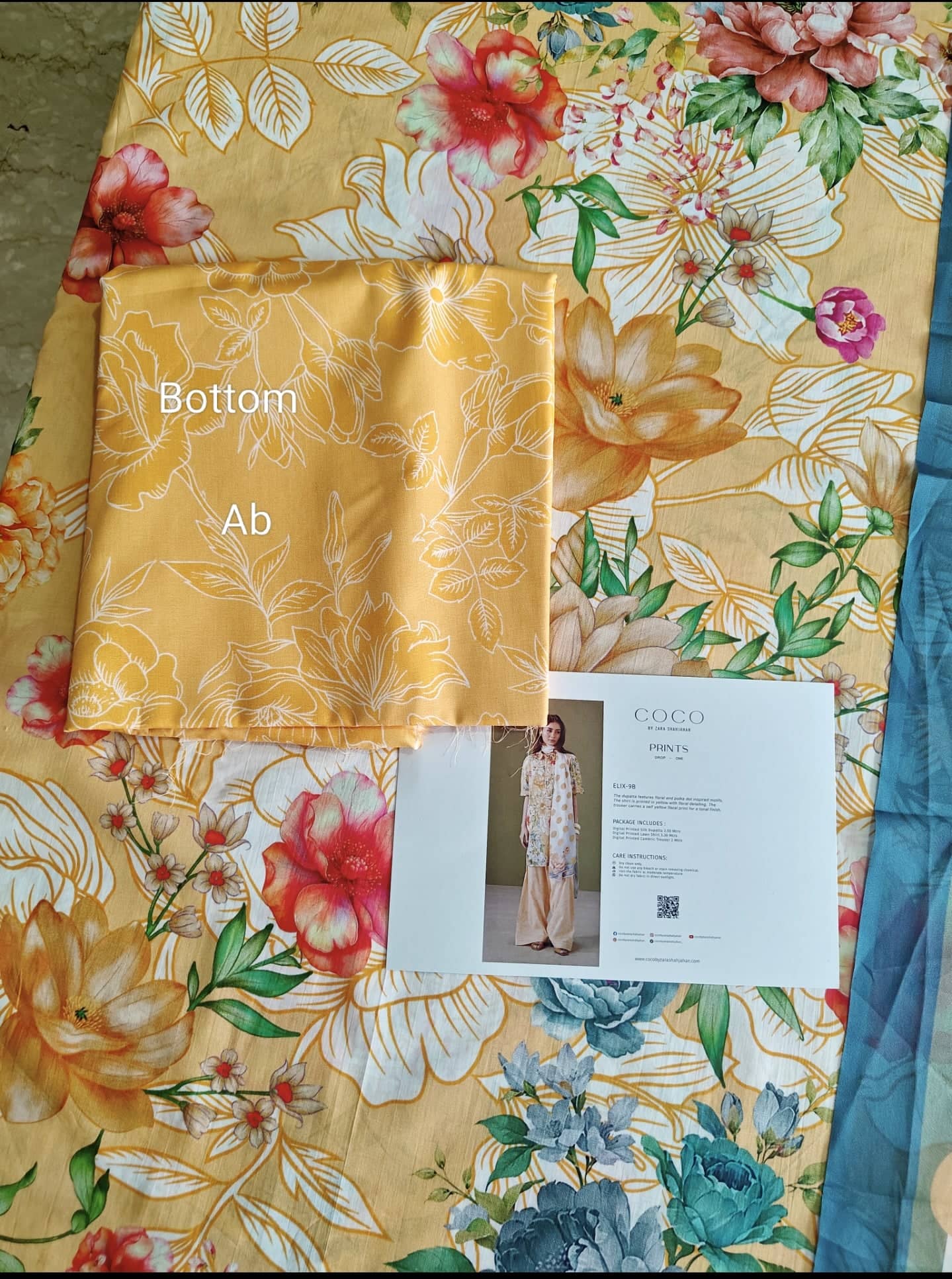 Sale‼️Open Pic/Zara Shahjahan Coco Prints/Elix 9A/Yellow/Silk Dupatta