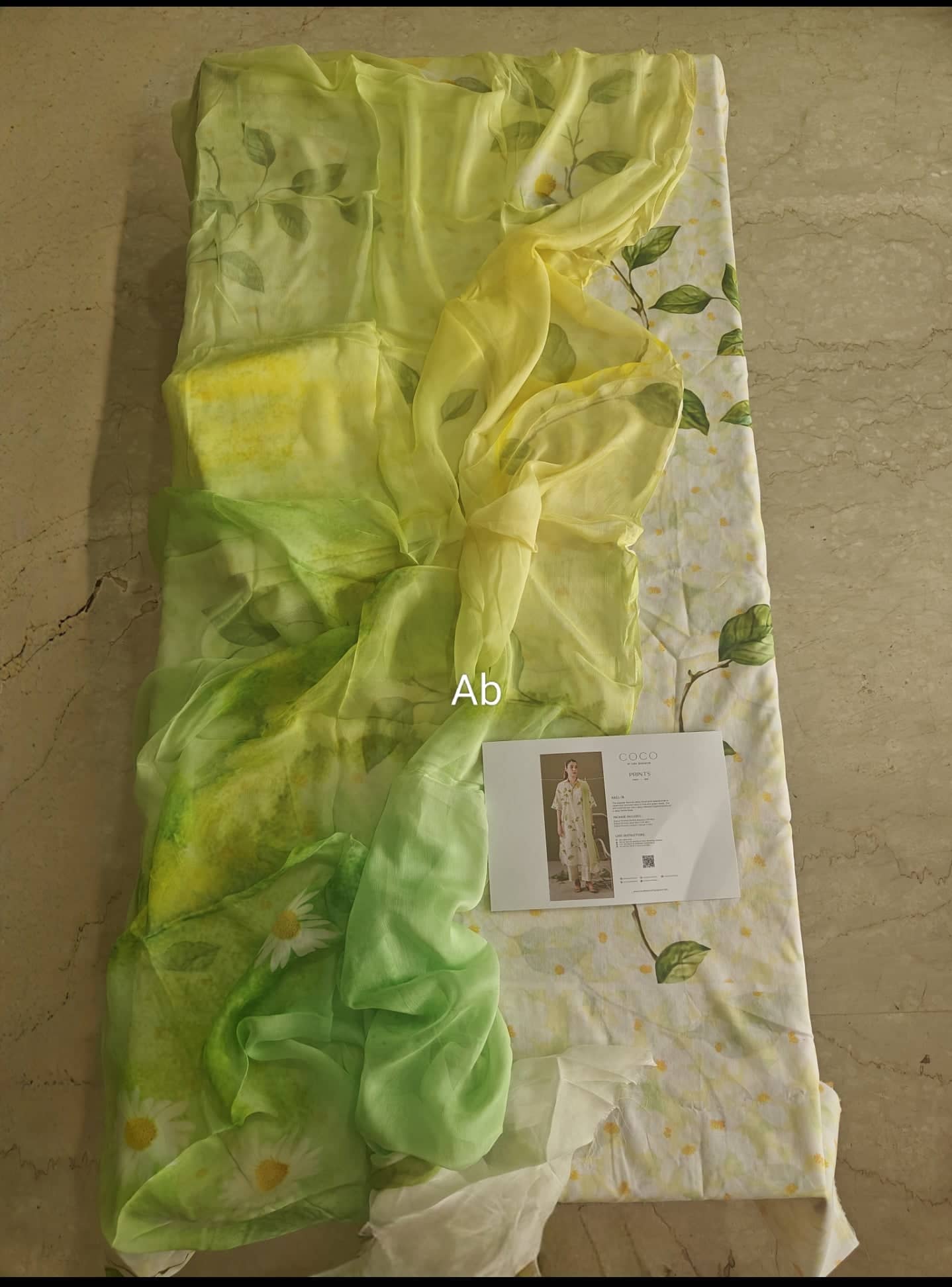 Sale‼️Open Pic/Zara Shahjahan Coco Prints/Kael 7A/Lime-Green/Chiffon Dupatta