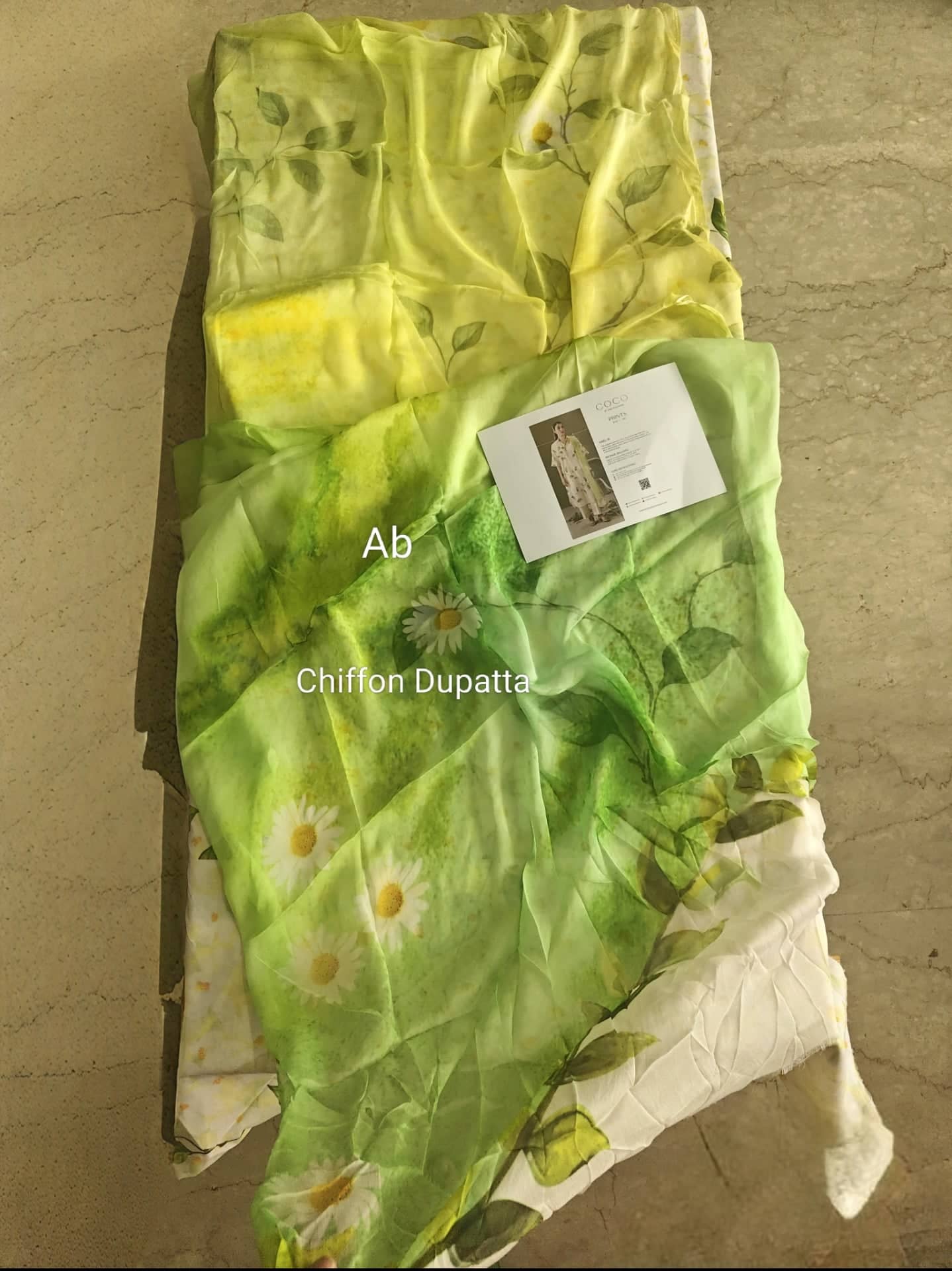 Sale‼️Open Pic/Zara Shahjahan Coco Prints/Kael 7A/Lime-Green/Chiffon Dupatta