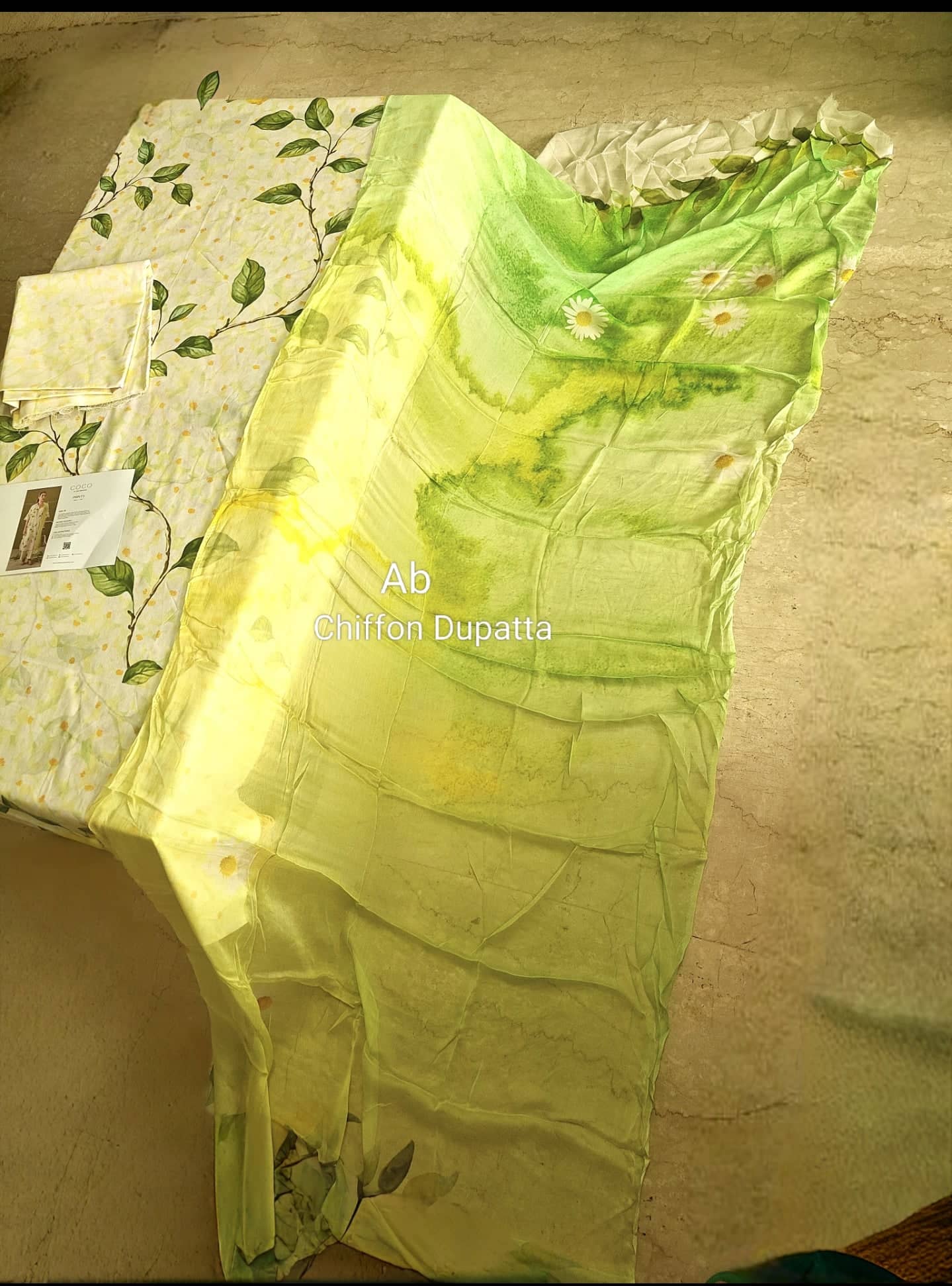 Sale‼️Open Pic/Zara Shahjahan Coco Prints/Kael 7A/Lime-Green/Chiffon Dupatta