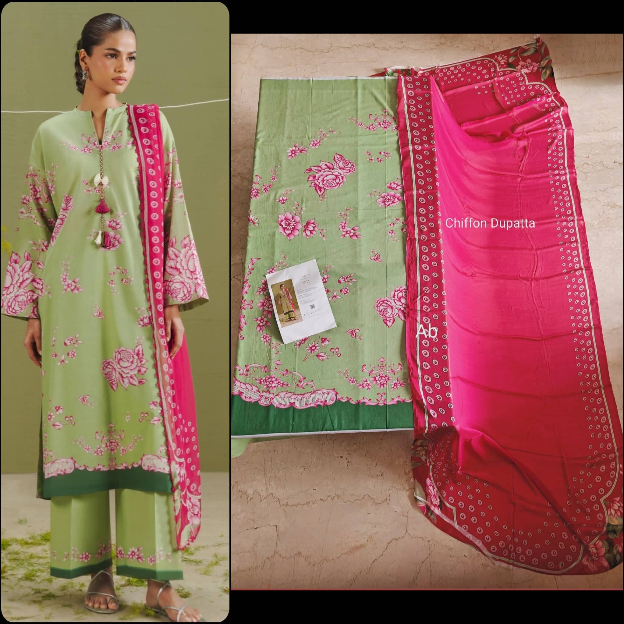 Sale‼️Open Pic/Zara Shahjahan 26 Drop 1/Riya 2B/Matcha/Chiffon Dupatta