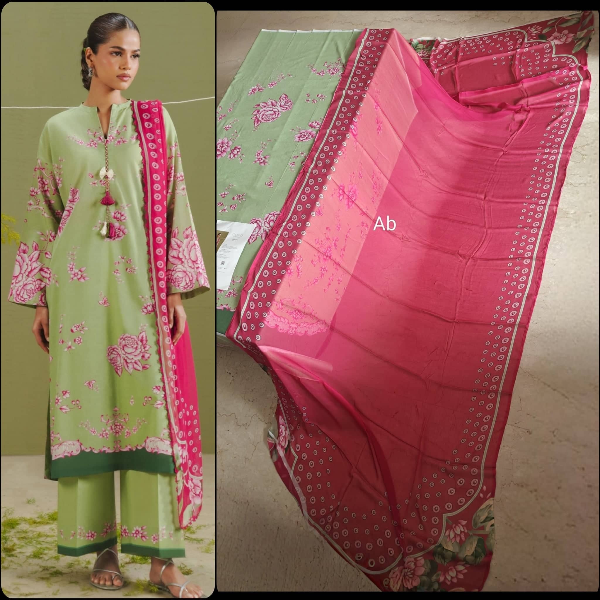 Sale‼️Open Pic/Zara Shahjahan 26 Drop 1/Riya 2B/Matcha/Chiffon Dupatta