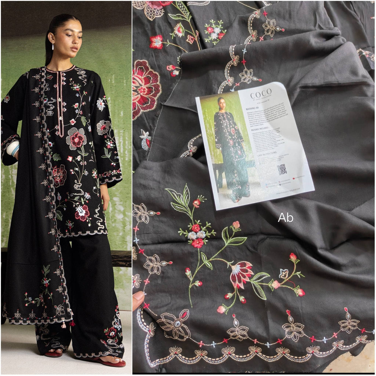 Open Pic/Hot🔥Seller/Zara Shahjahan Coco Winter 26/Embroideried/Nairang 8A/Black/Botanical Details