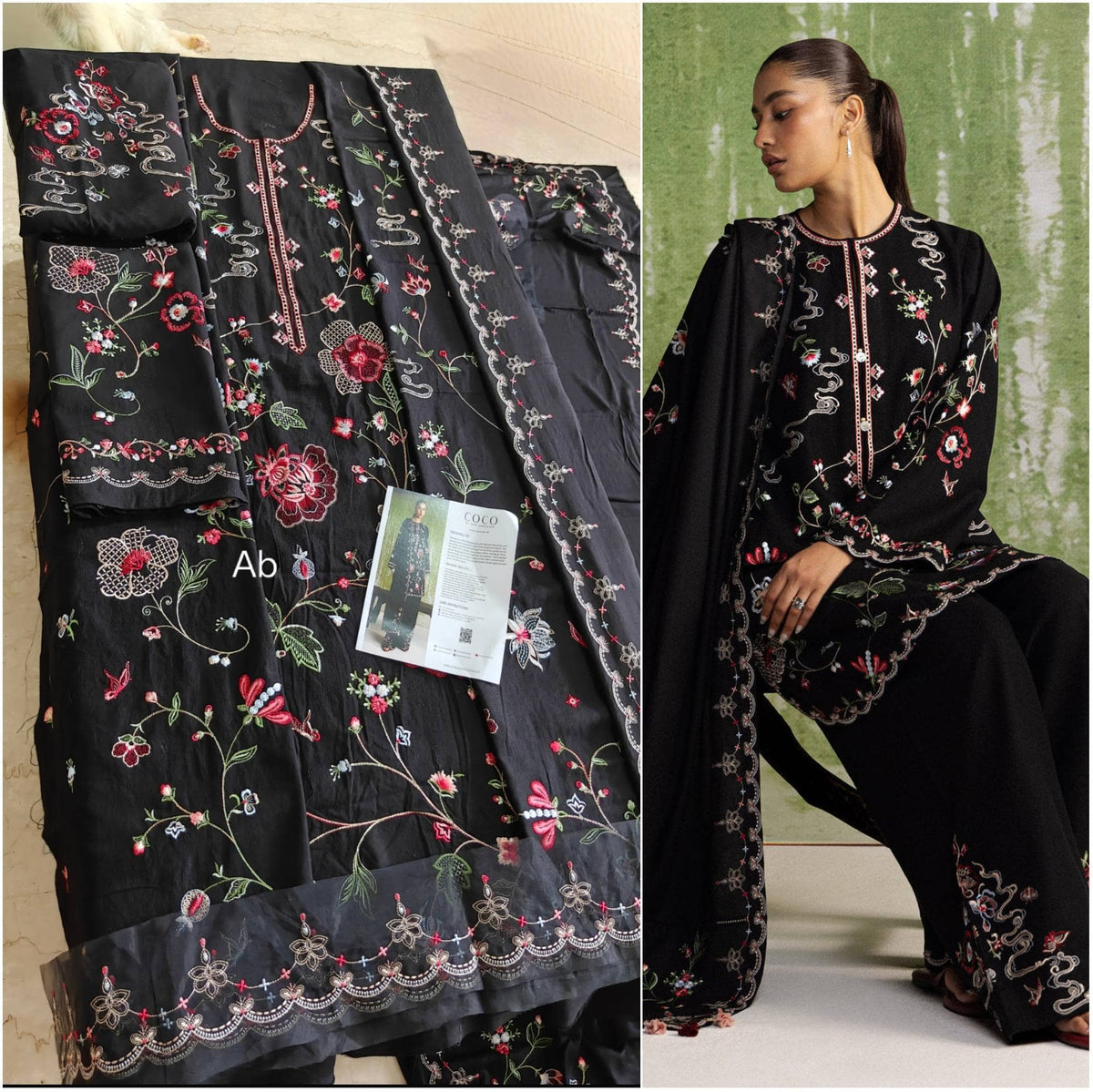 Open Pic/Hot🔥Seller/Zara Shahjahan Coco Winter 26/Embroideried/Nairang 8A/Black/Botanical Details