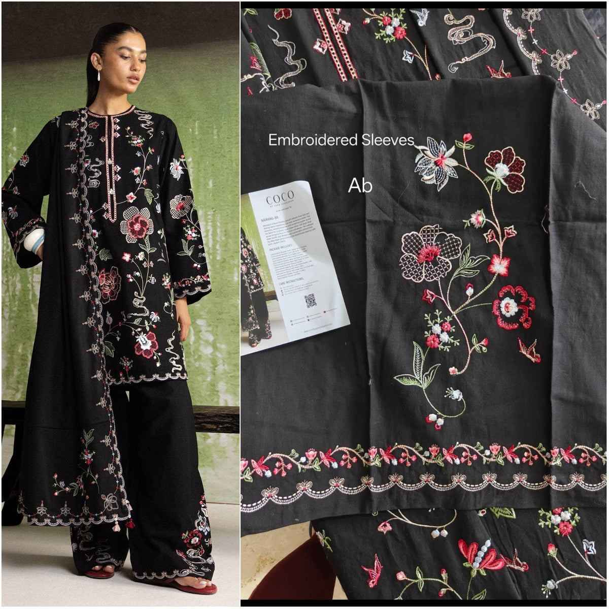 Open Pic/Hot🔥Seller/Zara Shahjahan Coco Winter 26/Embroideried/Nairang 8A/Black/Botanical Details