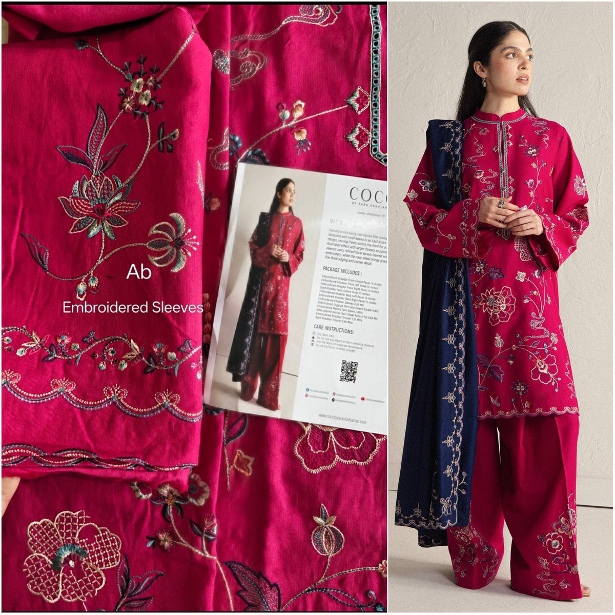 Open Pic/Hot🔥Seller/Zara Shahjahan Coco Winter 26/Embroideried/Nairang 8B/Rich Berry Red 2