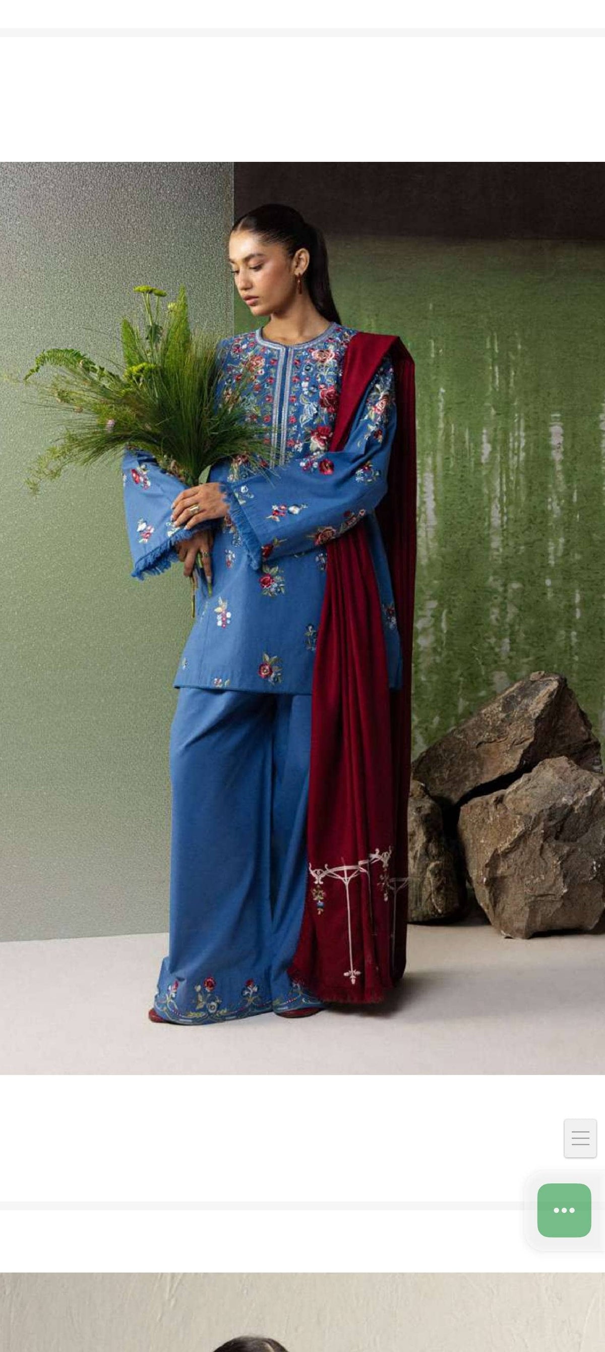 Zara Shahjahan Coco Winter 26/Embroideried/Asmani 9A/Blue With bouquet Of Roses