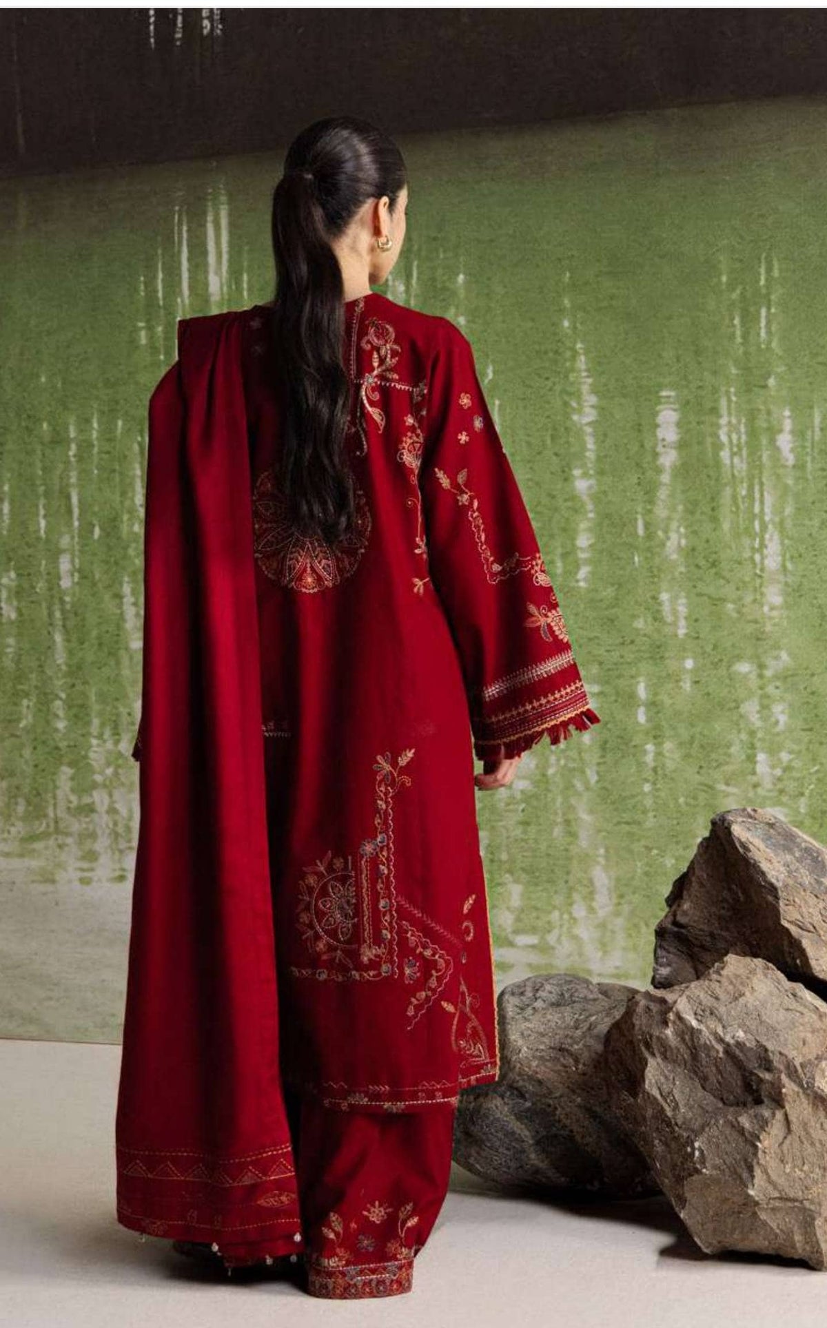 Zara Shahjahan Coco Winter 26/Embroideried/Diba 10A/Deep Red