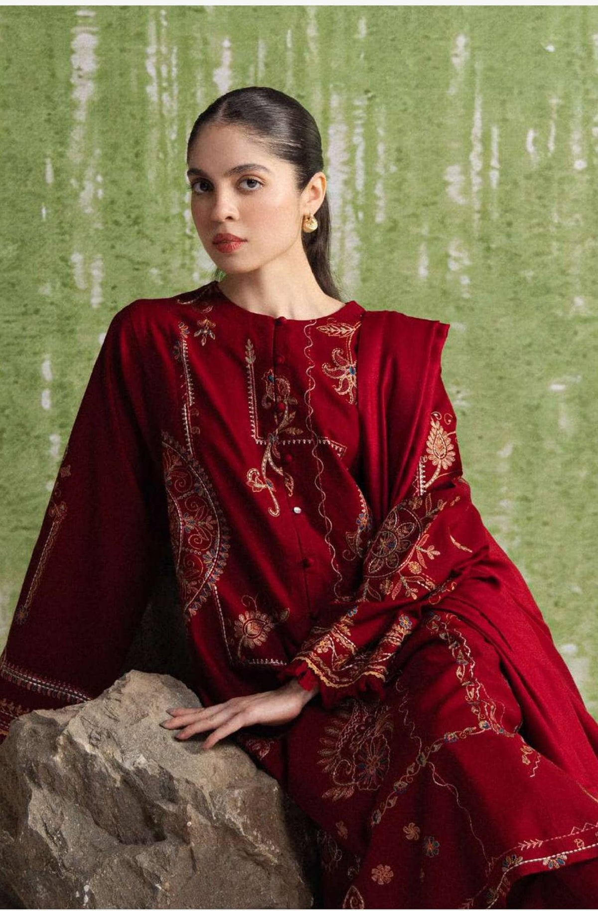 Zara Shahjahan Coco Winter 26/Embroideried/Diba 10A/Deep Red