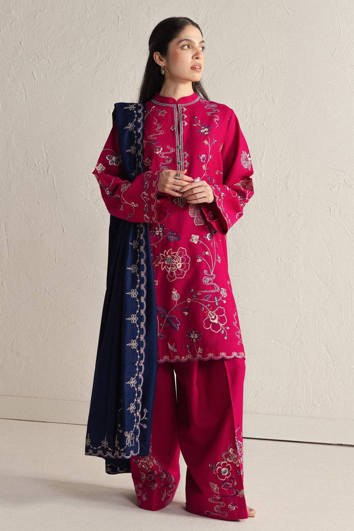 Hot🔥Seller/Zara Shahjahan Coco Winter 26/Embroideried/Nairang 8B/Rich Berry Red