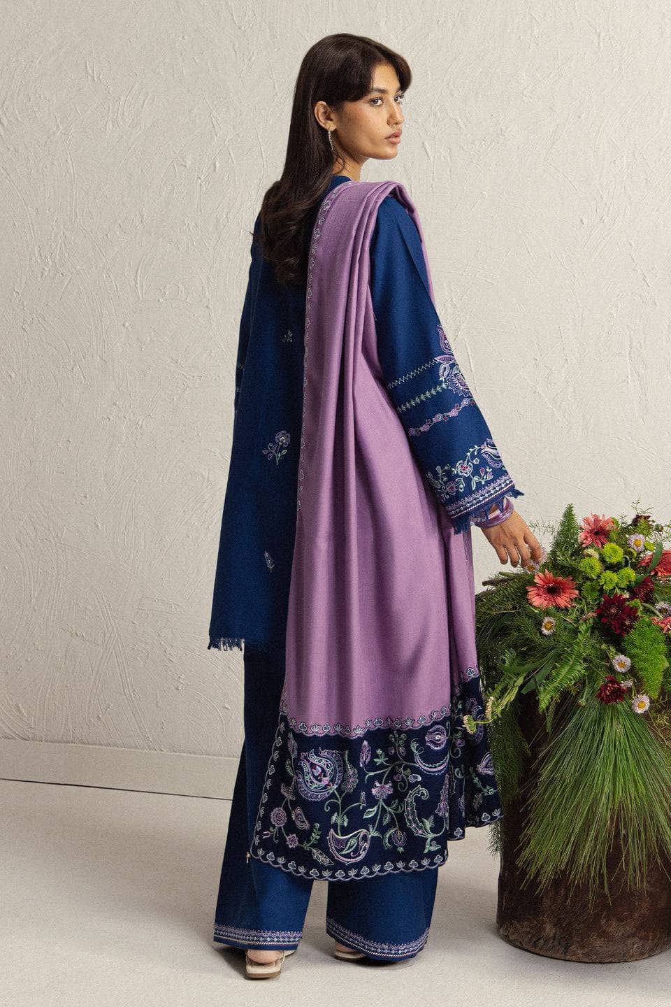 Zara Shahjahan Coco Winter 26/Embroideried/Neelam 4A/Deep Navy/Suzani Inspired Florals