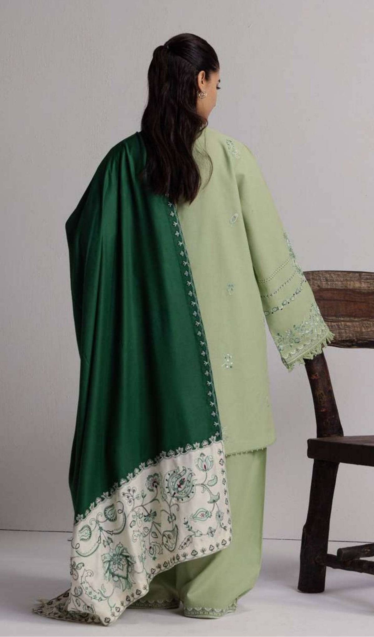 Zara Shahjahan Coco Winter 26/Embroideried/Neelam 4B/Parrot Green/Suzani Blooms