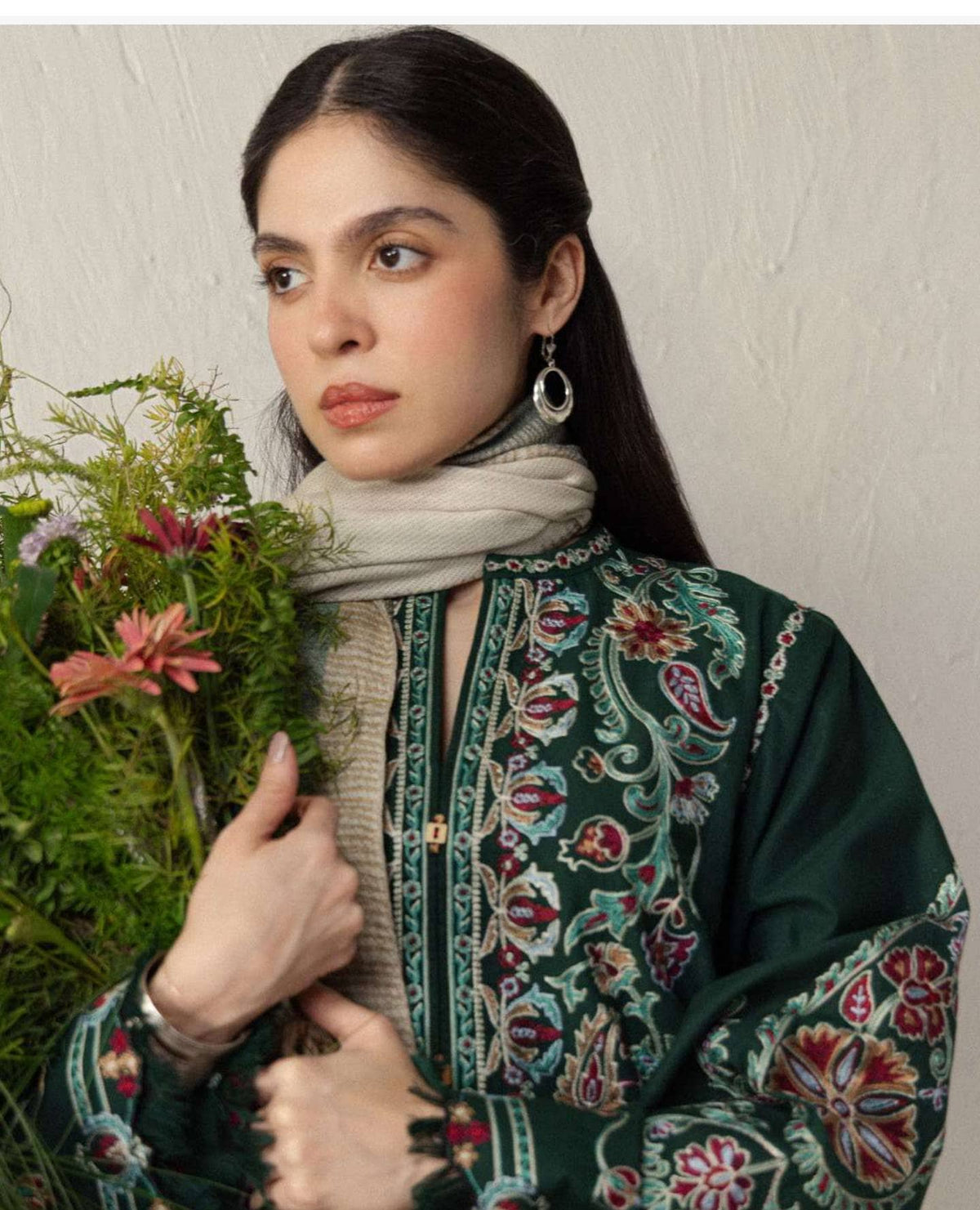 Zara Shahjahan Coco Winter 26/Embroideried/Ochre 2B/Emerald Green/Suzani Inspired Ornamental Forms