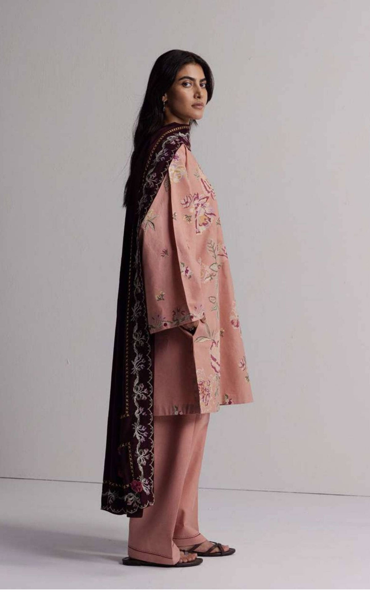 Zara Shahjahan Coco Winter 26/Embroideried/Raksha 3A/Dusty Pink/Bold Cross Stitch Florals