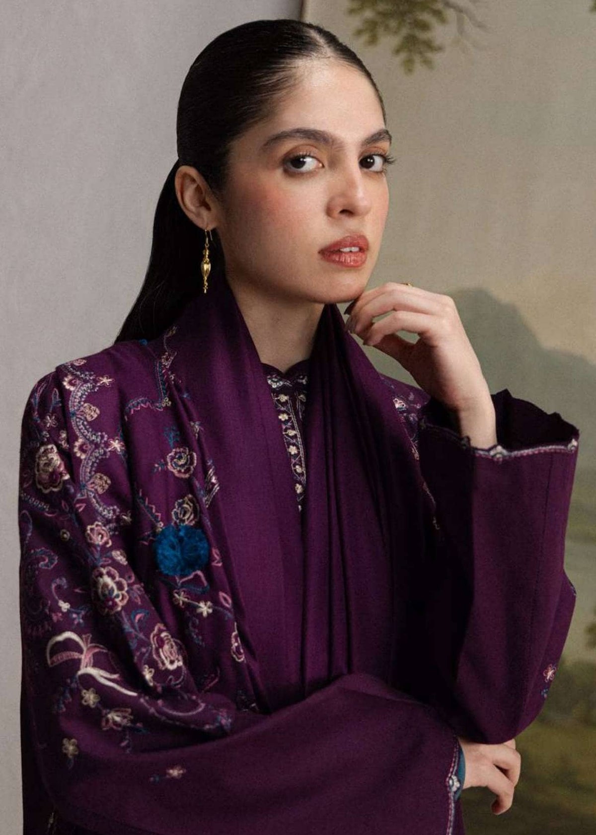 Zara Shahjahan Coco Winter 26/Embroideried/Shab 5B/Rich Plum/Paisleys Flowers &Medallions