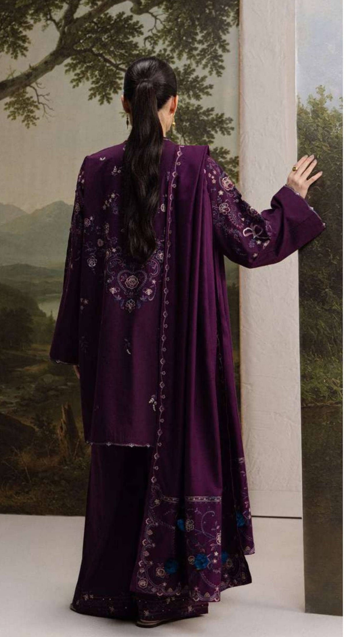 Zara Shahjahan Coco Winter 26/Embroideried/Shab 5B/Rich Plum/Paisleys Flowers &Medallions