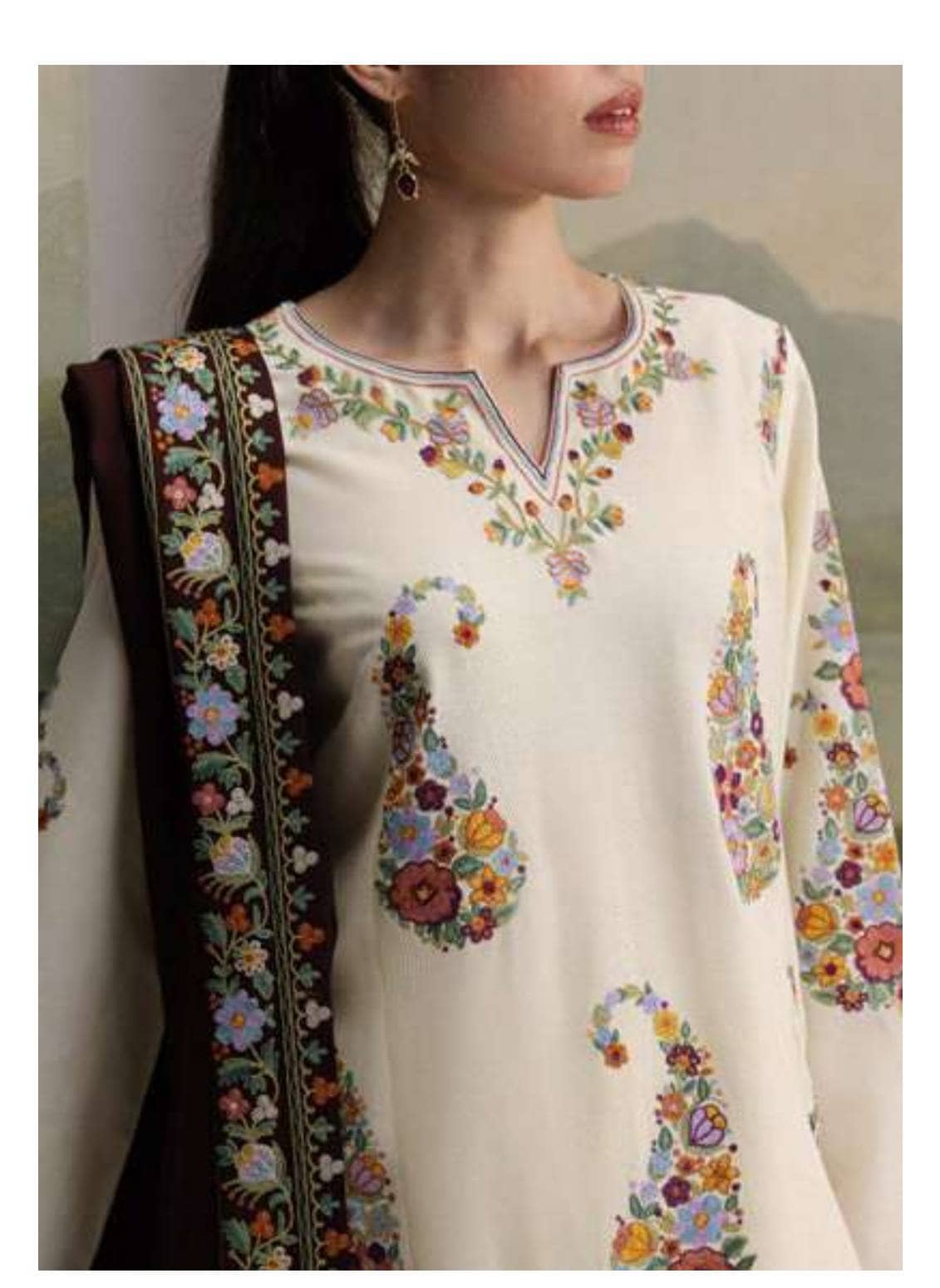 Zara Shahjahan Coco Winter 26/Embroideried/Shireen 6A/Soft Ivory/Kashmiri Dori Work
