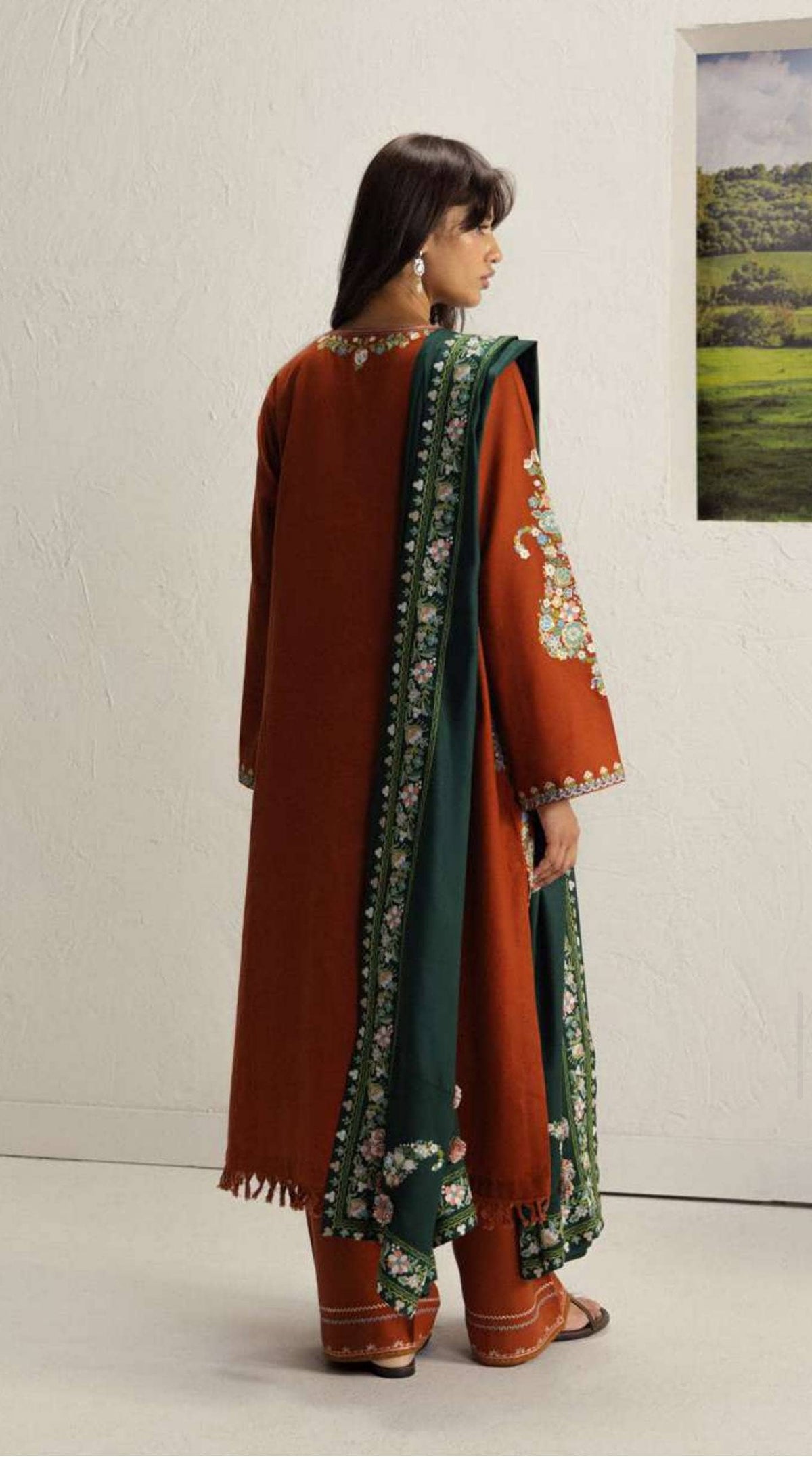 Zara Shahjahan Coco Winter 26/Embroideried/Shireen 6B/Warm Rust Brown/Kashmiri Dori