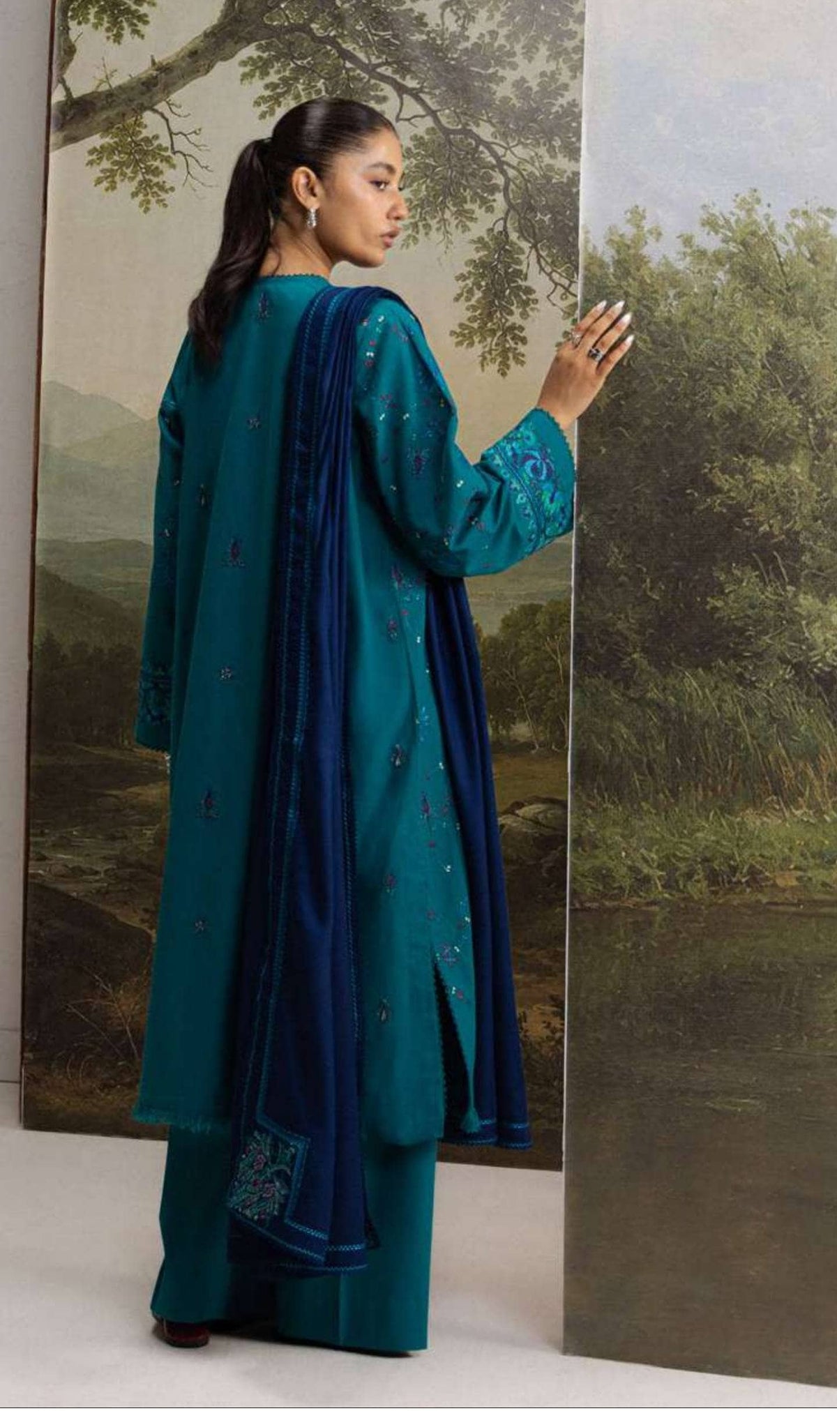 Zara Shahjahan Coco Winter 26/Embroideried/Tabassum 7A/Deep Teal/Kashmiri Sozni